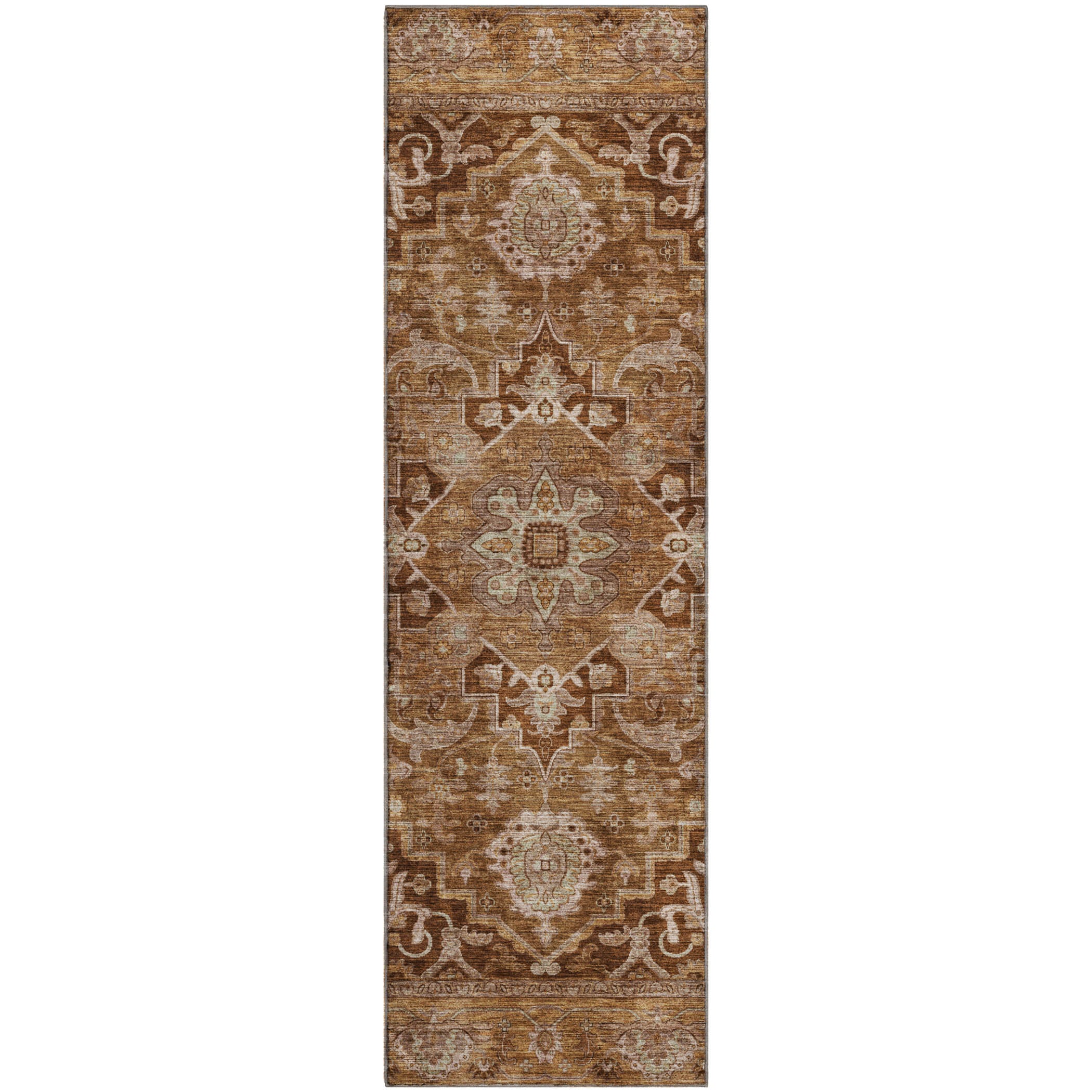 Chiang Mai Machine Washable Traditional Terracotta Orange Rug 2'3" x 7'6" #shape_Runner