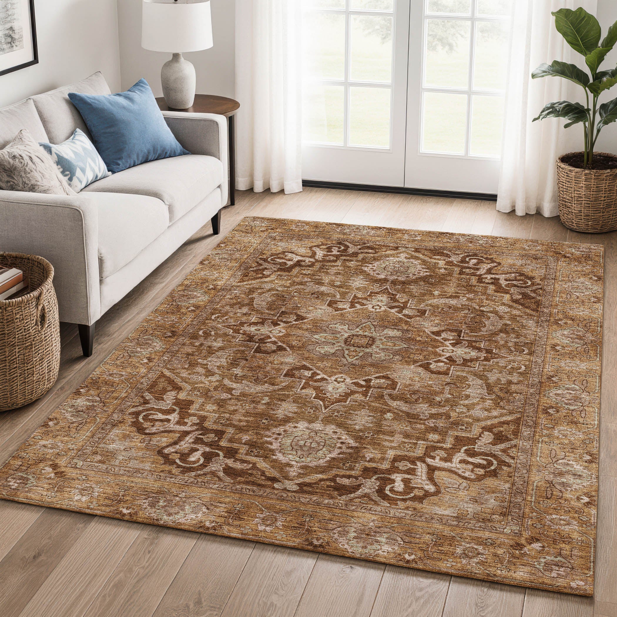 Chiang Mai Machine Washable Traditional Terracotta Orange Rug 2'6" x 3'10" #shape_Rectangle