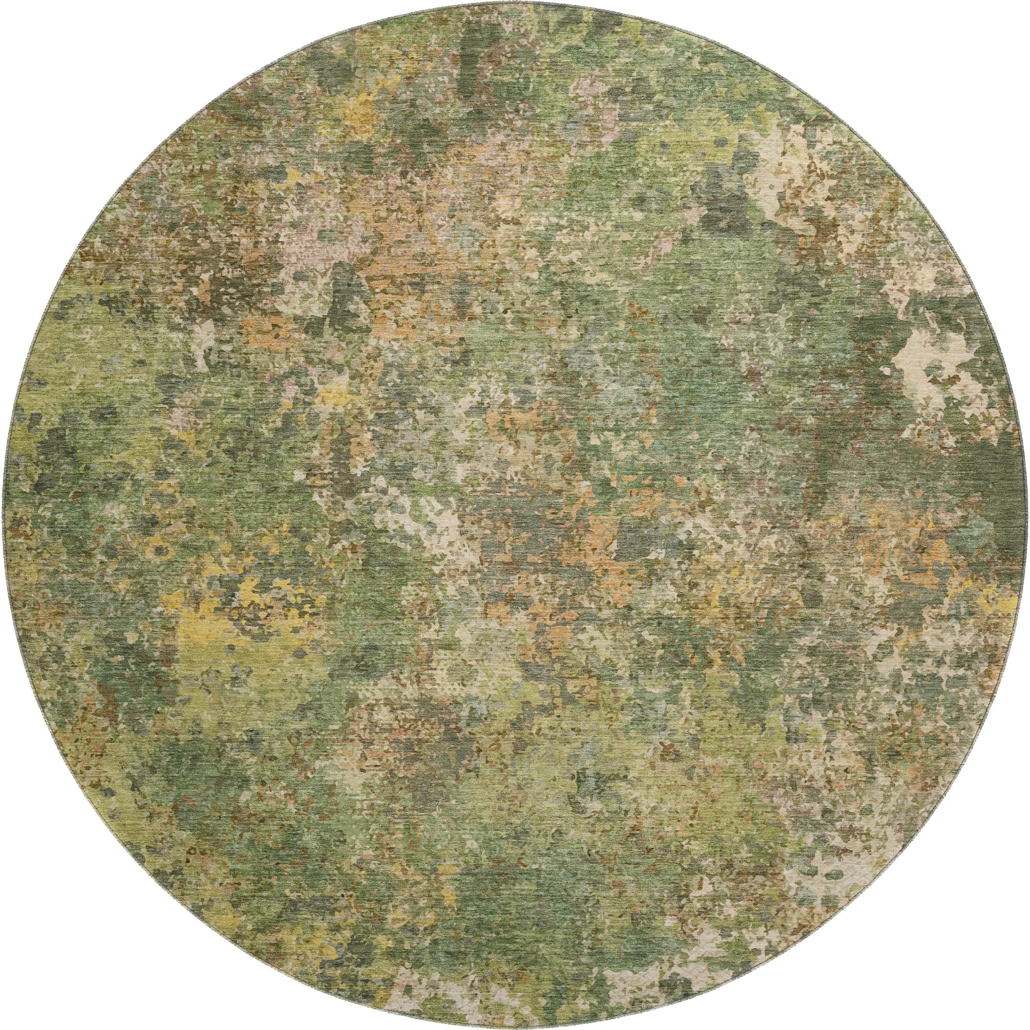 Havana Machine Washable Transitional Aloe Green Rug 8' x 8' #shape_Round