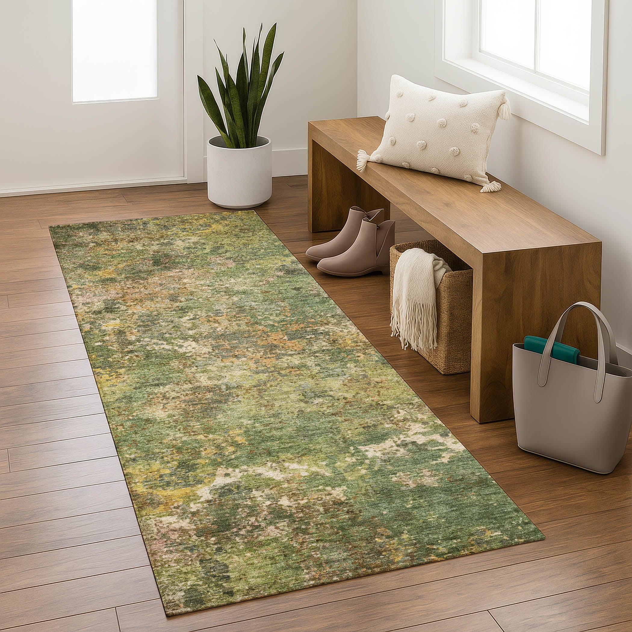 Havana Machine Washable Transitional Aloe Green Rug 2'3" x 7'6" #shape_Runner