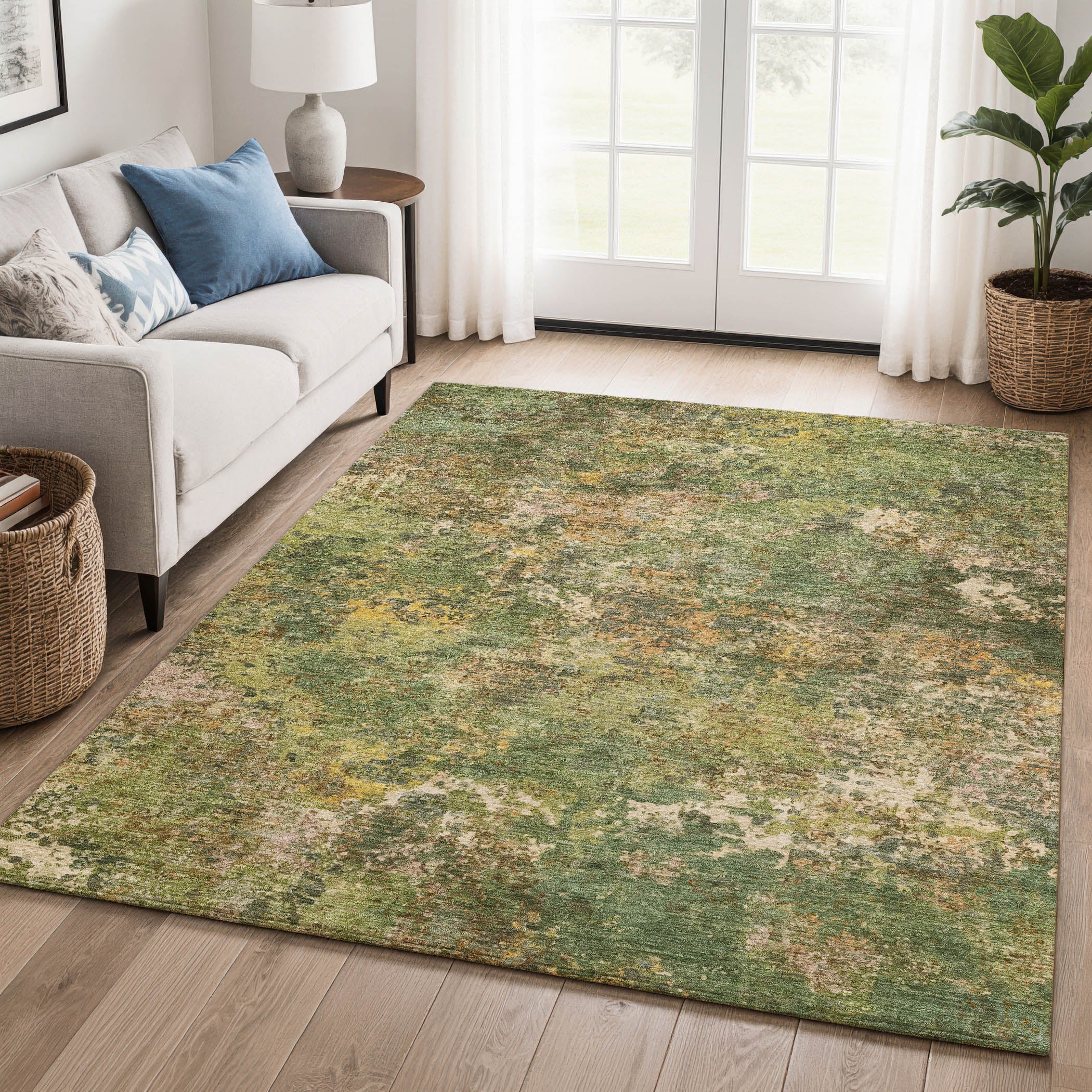 Havana Machine Washable Transitional Aloe Green Rug 2'6" x 3'10" #shape_Rectangle