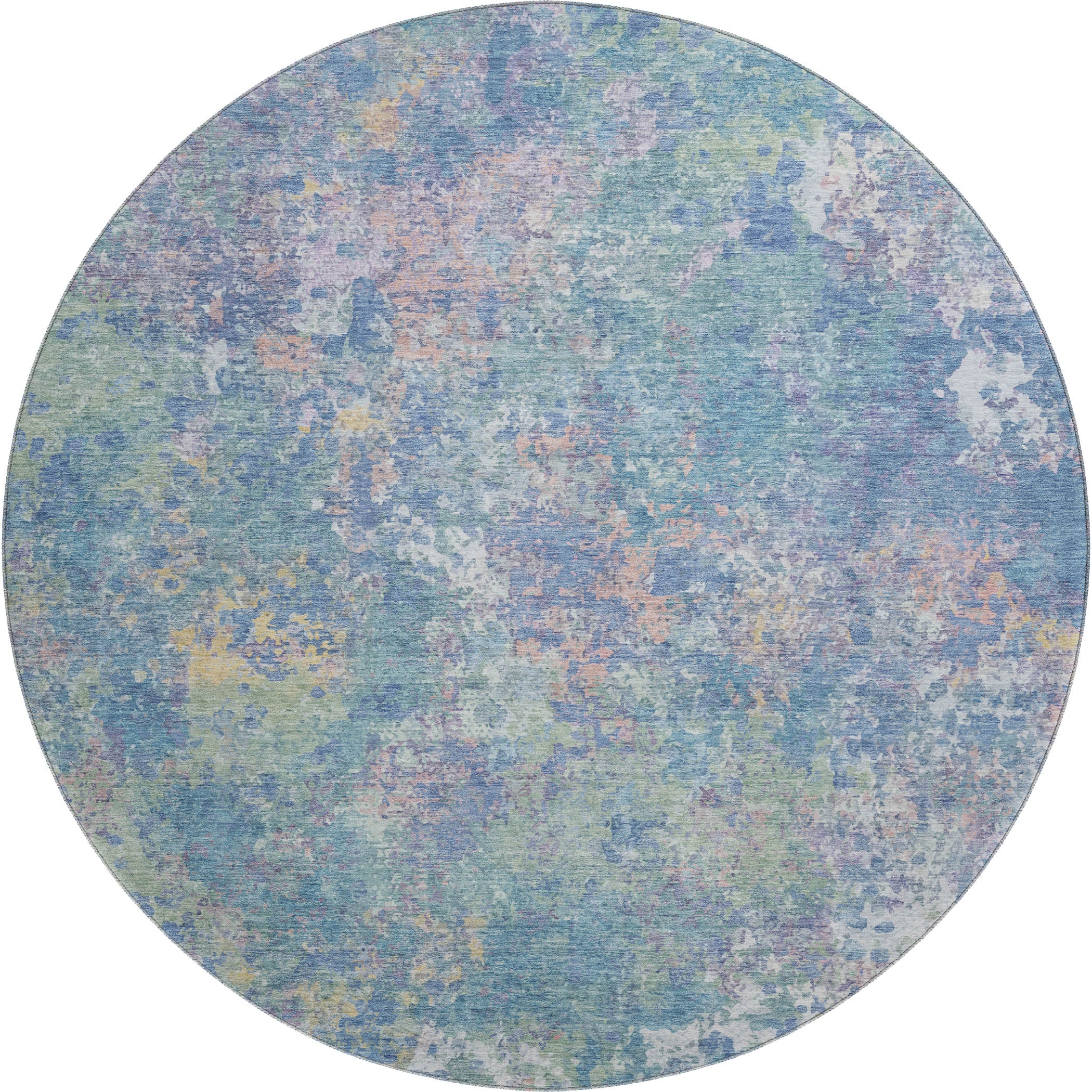 Havana Machine Washable Transitional Aqua Teal Rug 8' x 8' #shape_Round