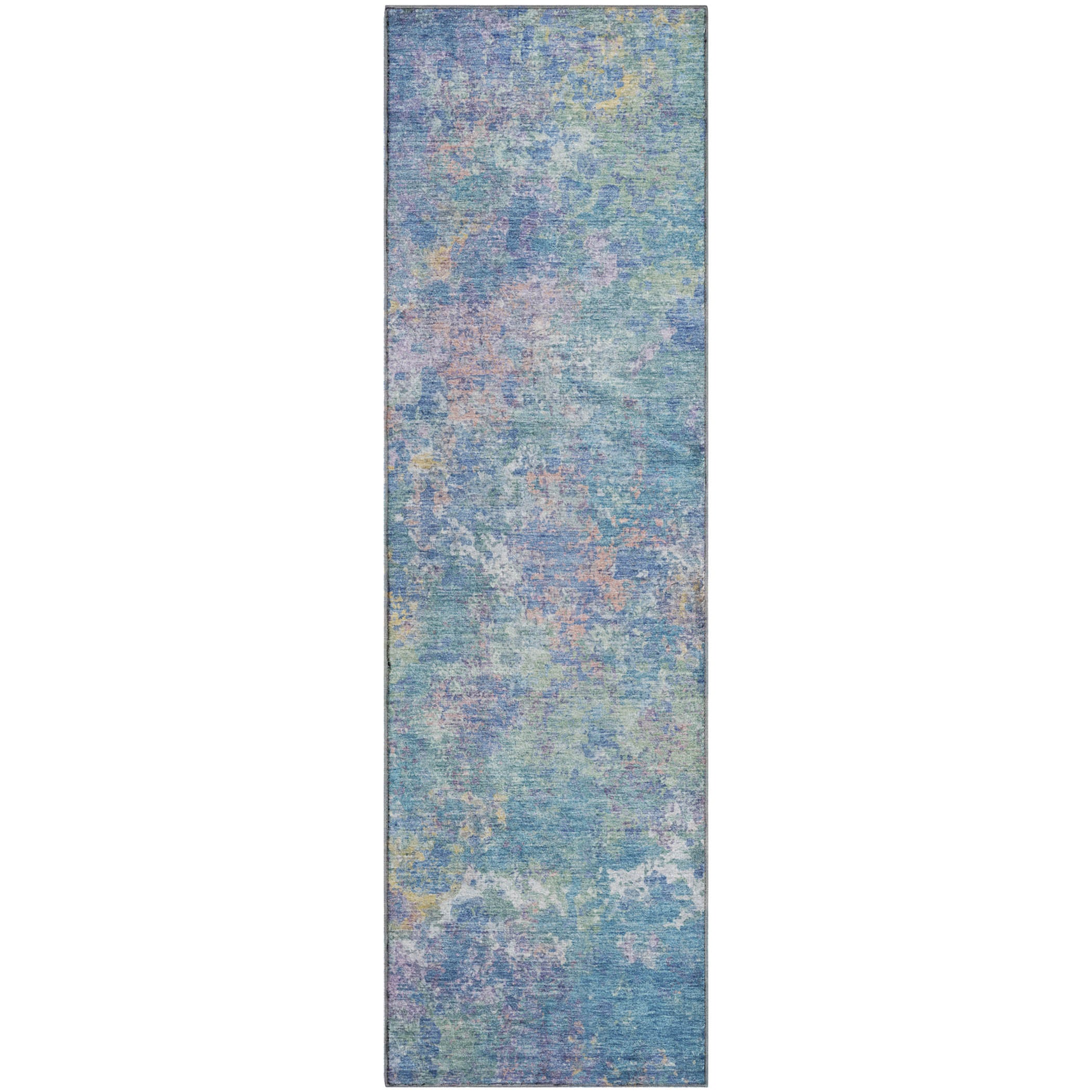 Havana Machine Washable Transitional Aqua Teal Rug 2'3" x 7'6" #shape_Runner