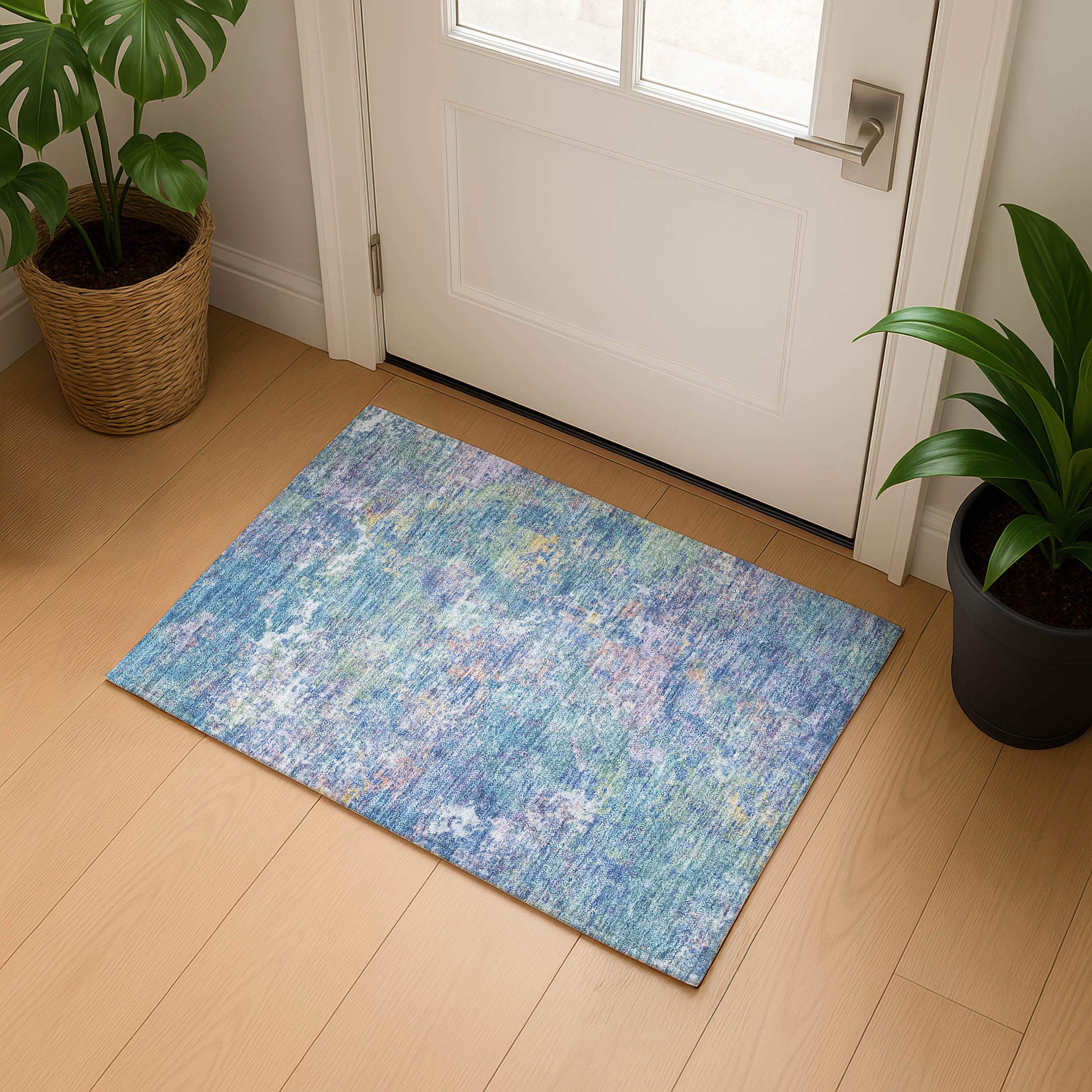 Havana Machine Washable Transitional Aqua Teal Rug 1'8" x 2'6" #shape_Rectangle