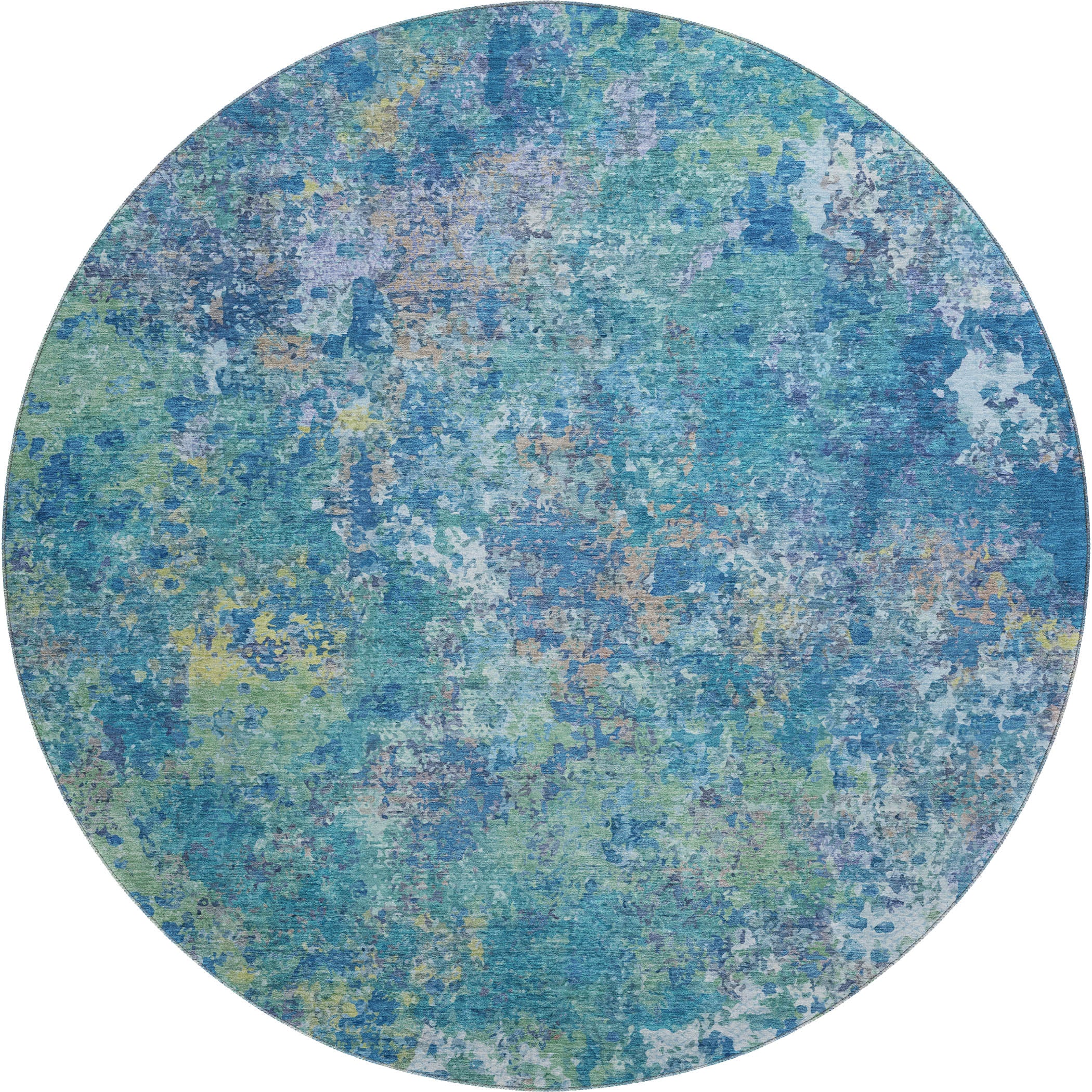 Havana Machine Washable Transitional Blue Rug 8' x 8' #shape_Round