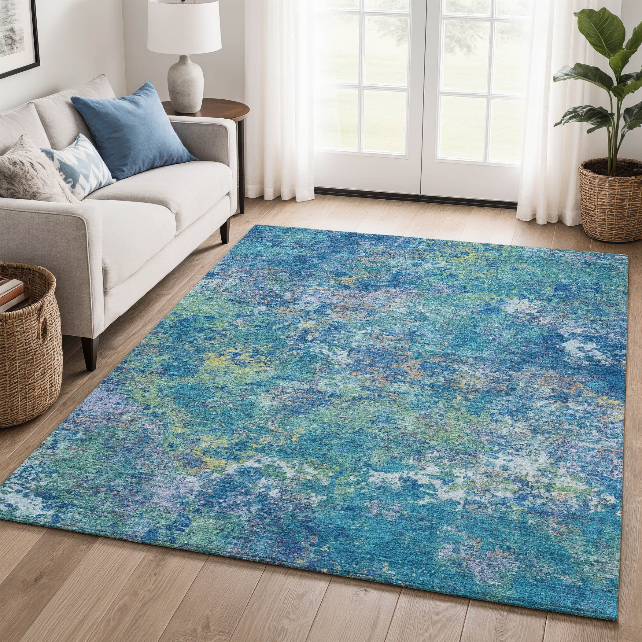 Havana Machine Washable Transitional Blue Rug 2'6" x 3'10" #shape_Rectangle