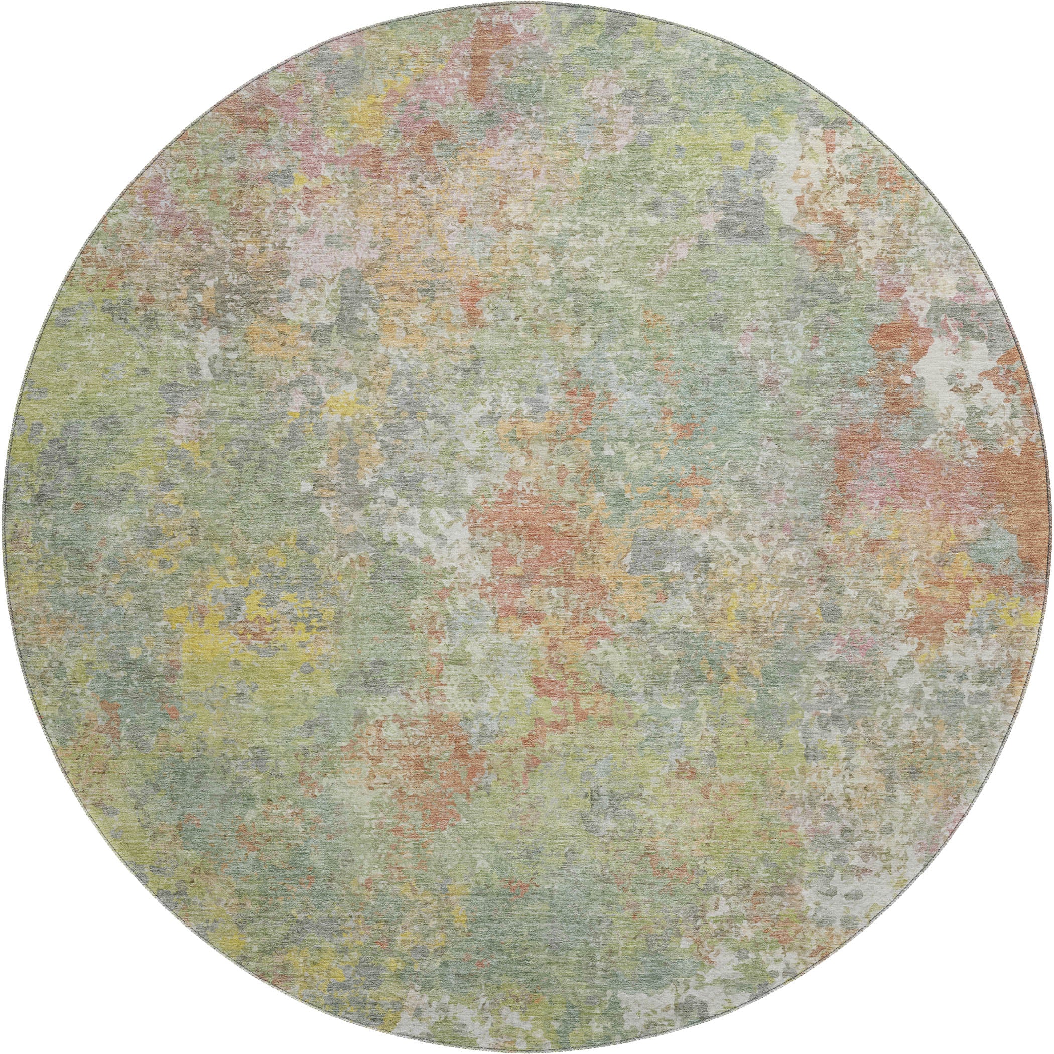 Havana Machine Washable Transitional Green Rug 8' x 8' #shape_Round