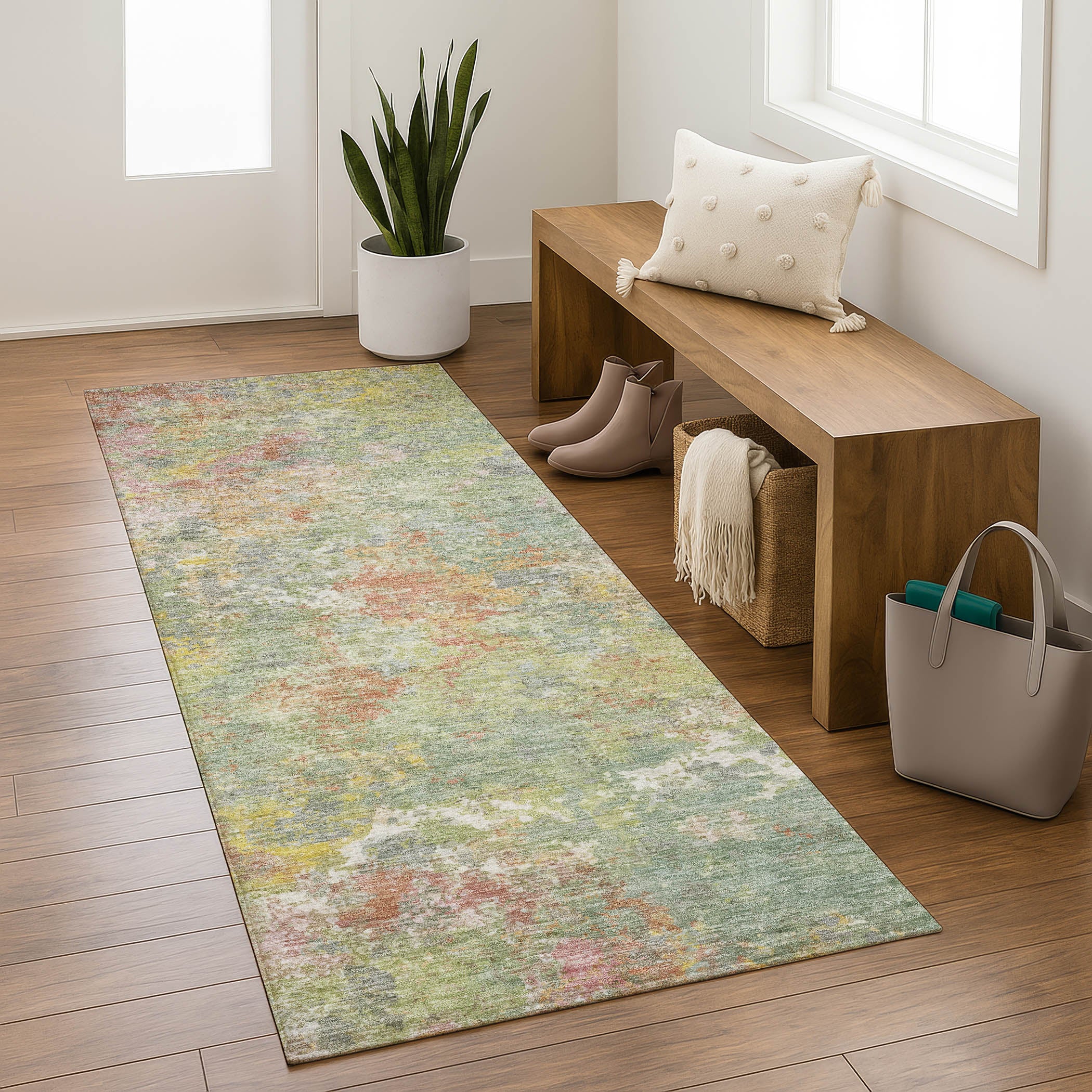 Havana Machine Washable Transitional Green Rug 2'3" x 7'6" #shape_Runner