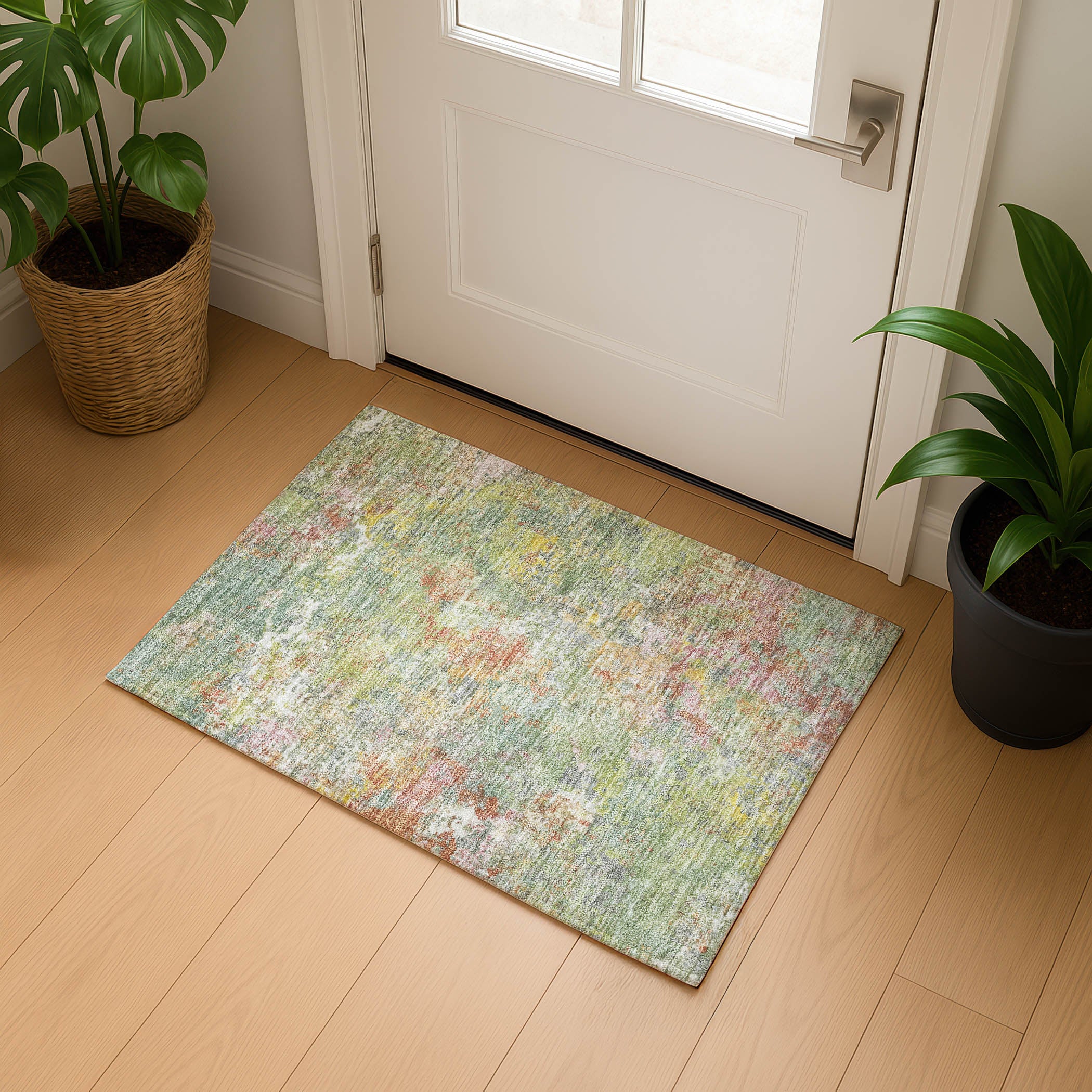 Havana Machine Washable Transitional Green Rug 1'8" x 2'6" #shape_Rectangle