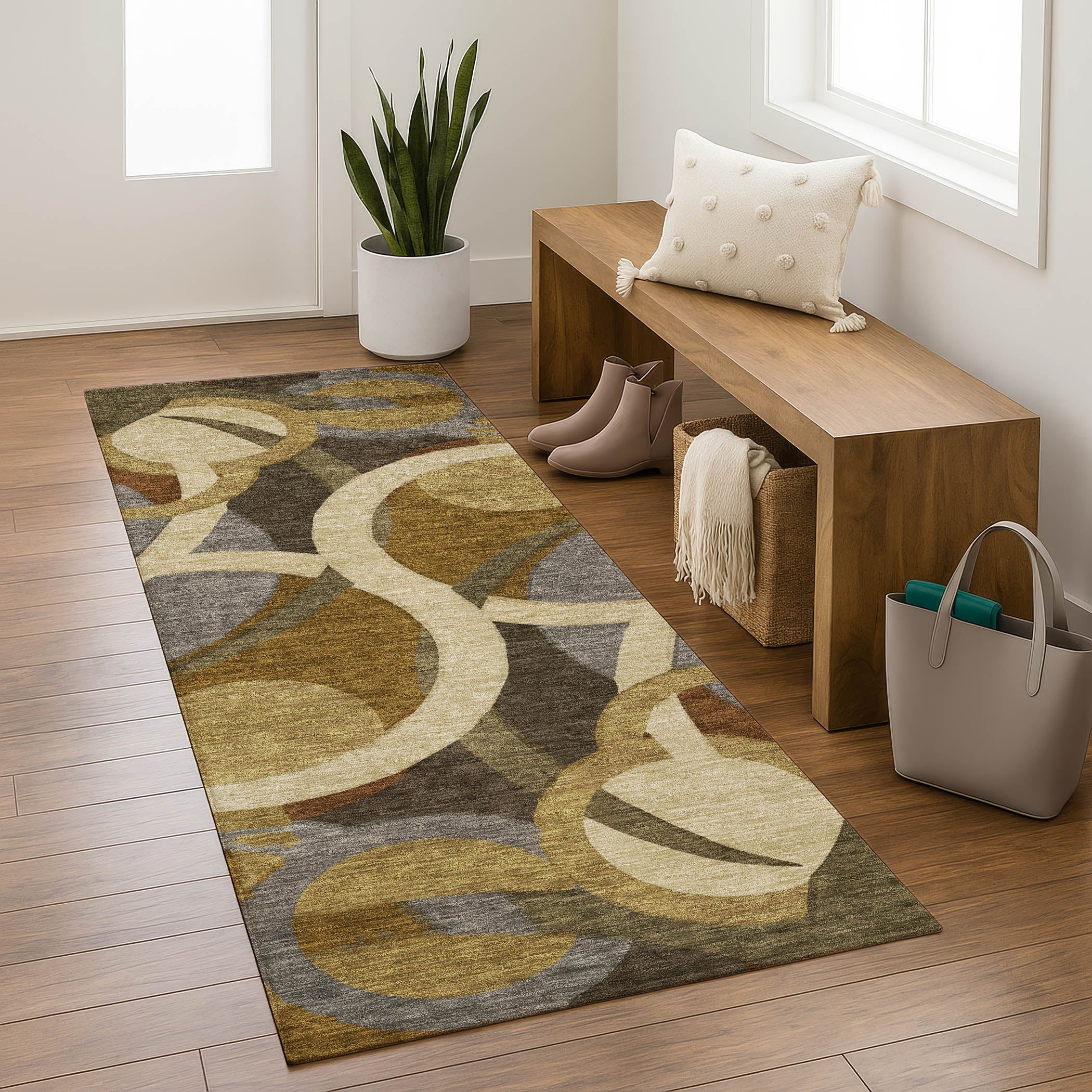 Sintra Machine Washable Transitional Brown Rug 2'3" x 7'6" #shape_Runner