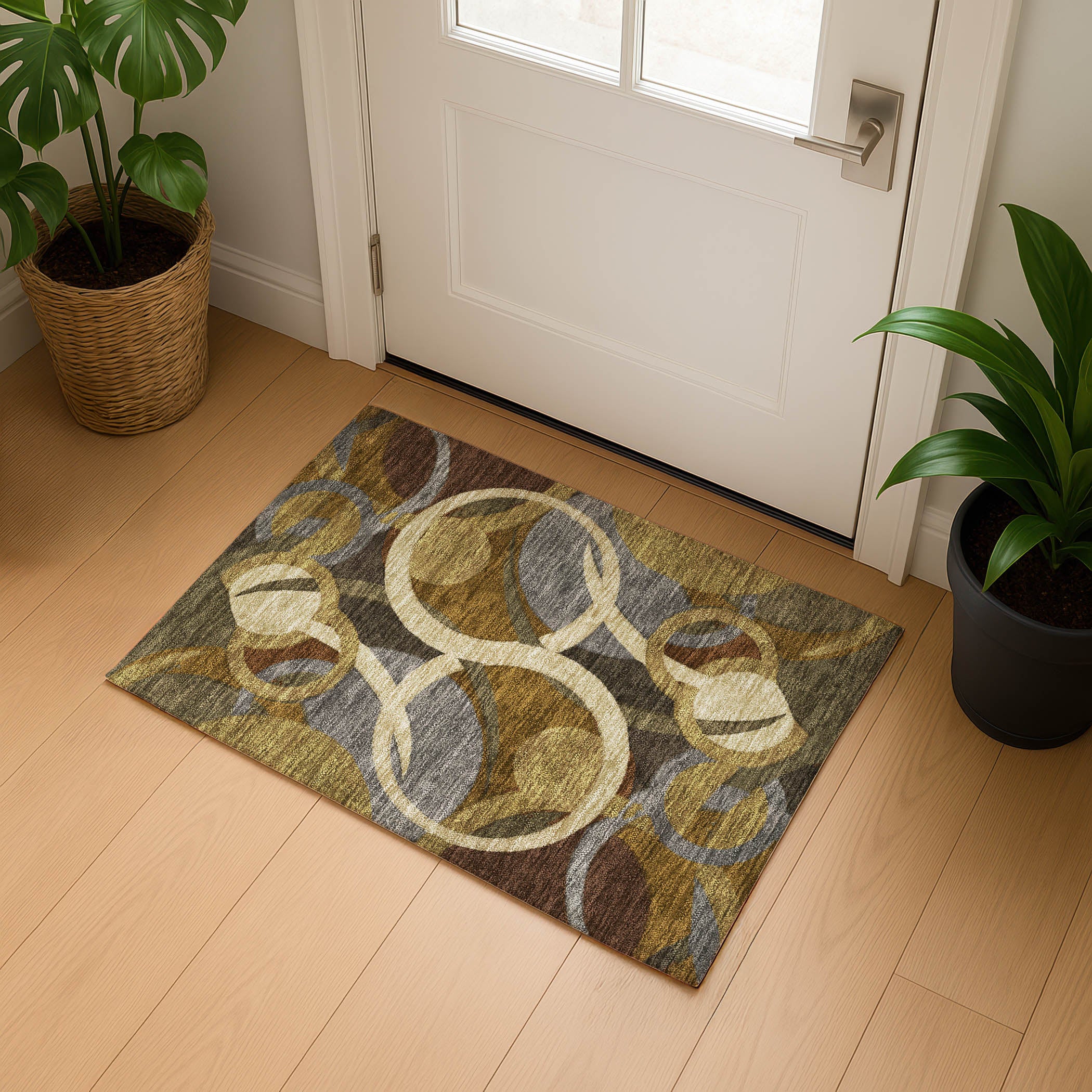 Sintra Machine Washable Transitional Brown Rug 1'8" x 2'6" #shape_Rectangle