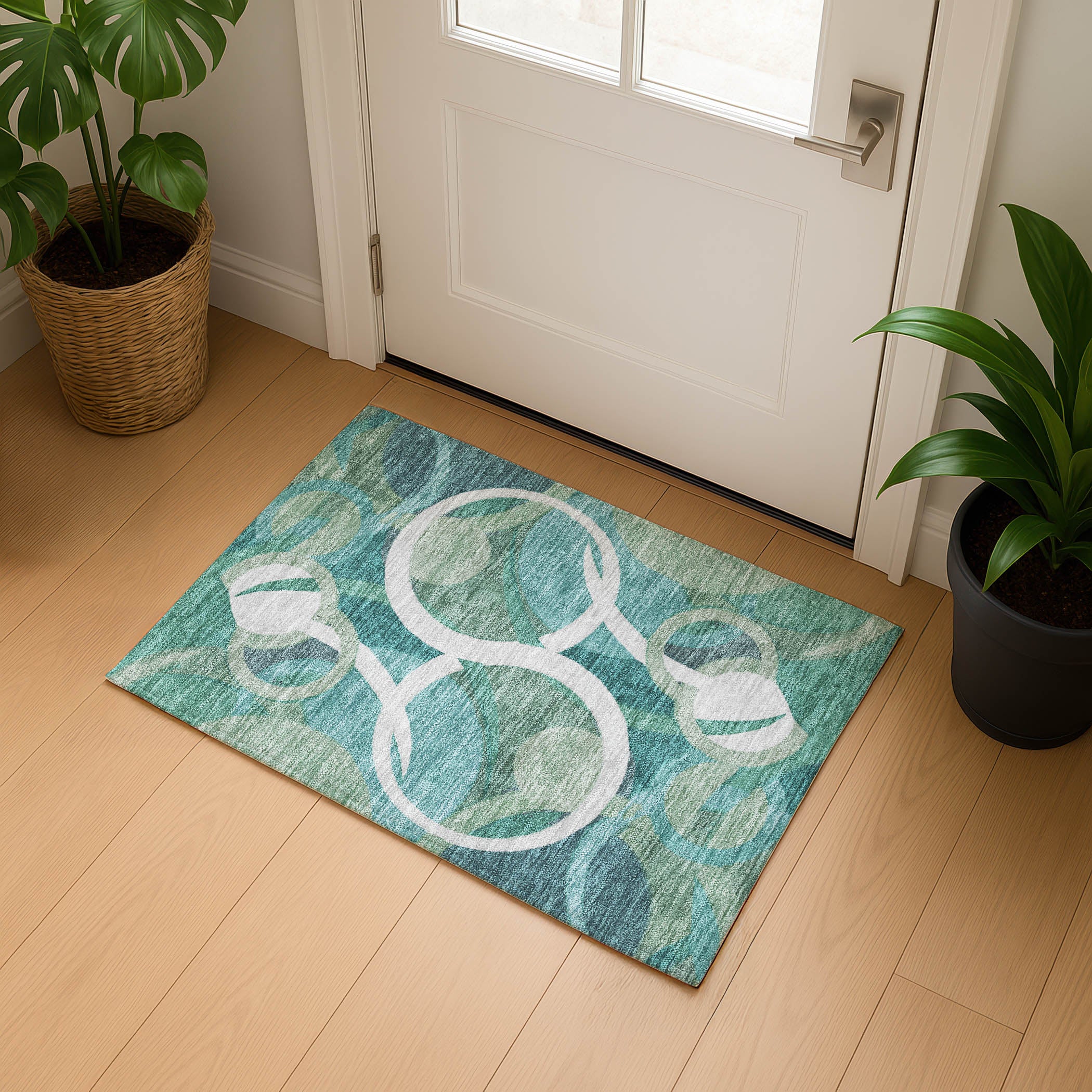 Sintra Machine Washable Transitional Teal Rug 1'8" x 2'6" #shape_Rectangle