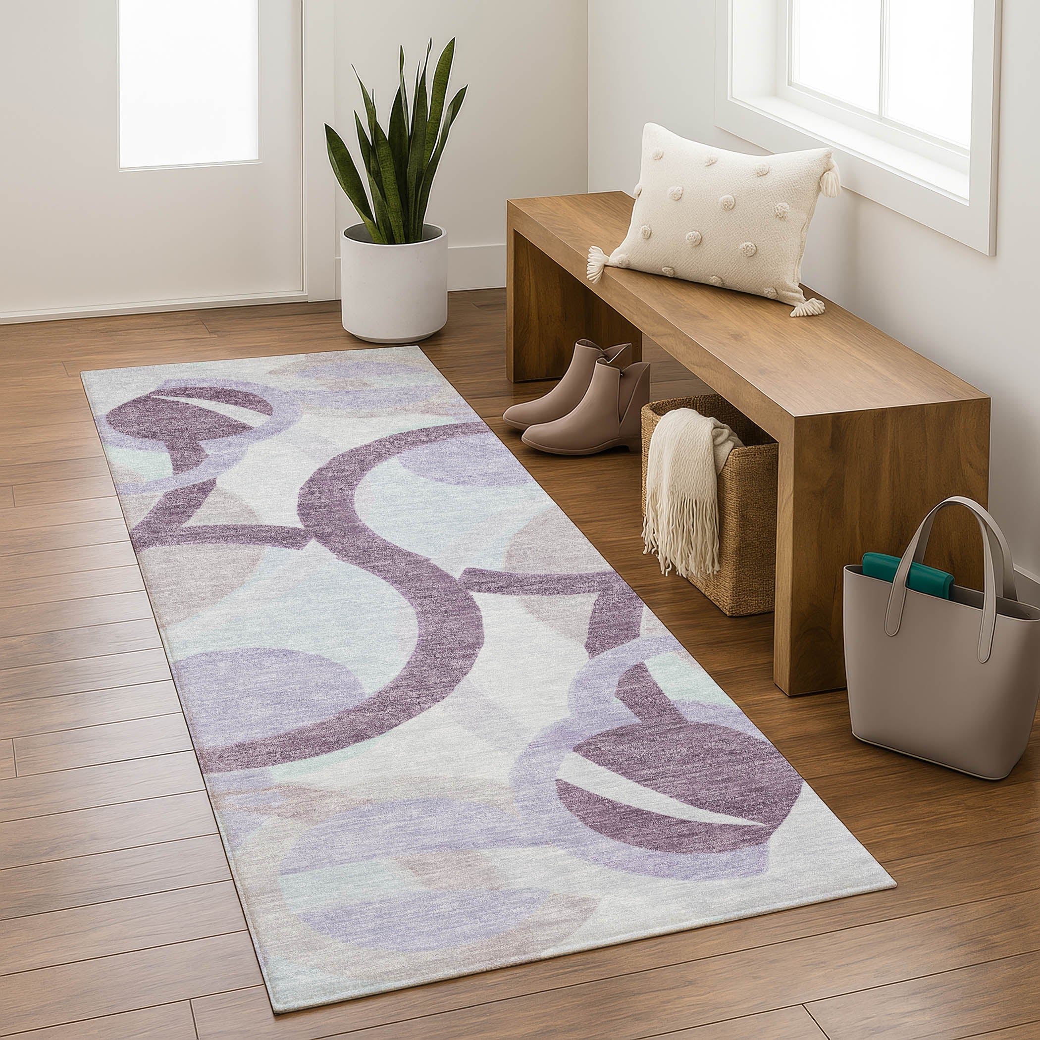 Chiang Mai Machine Washable Transitional Plum Purple Rug 2'3" x 7'6" #shape_Runner
