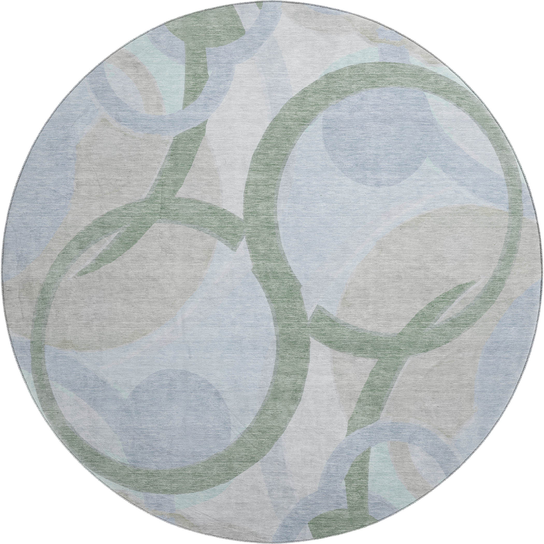Chiang Mai Machine Washable Transitional Sage Green Rug 8' x 8' #shape_Round