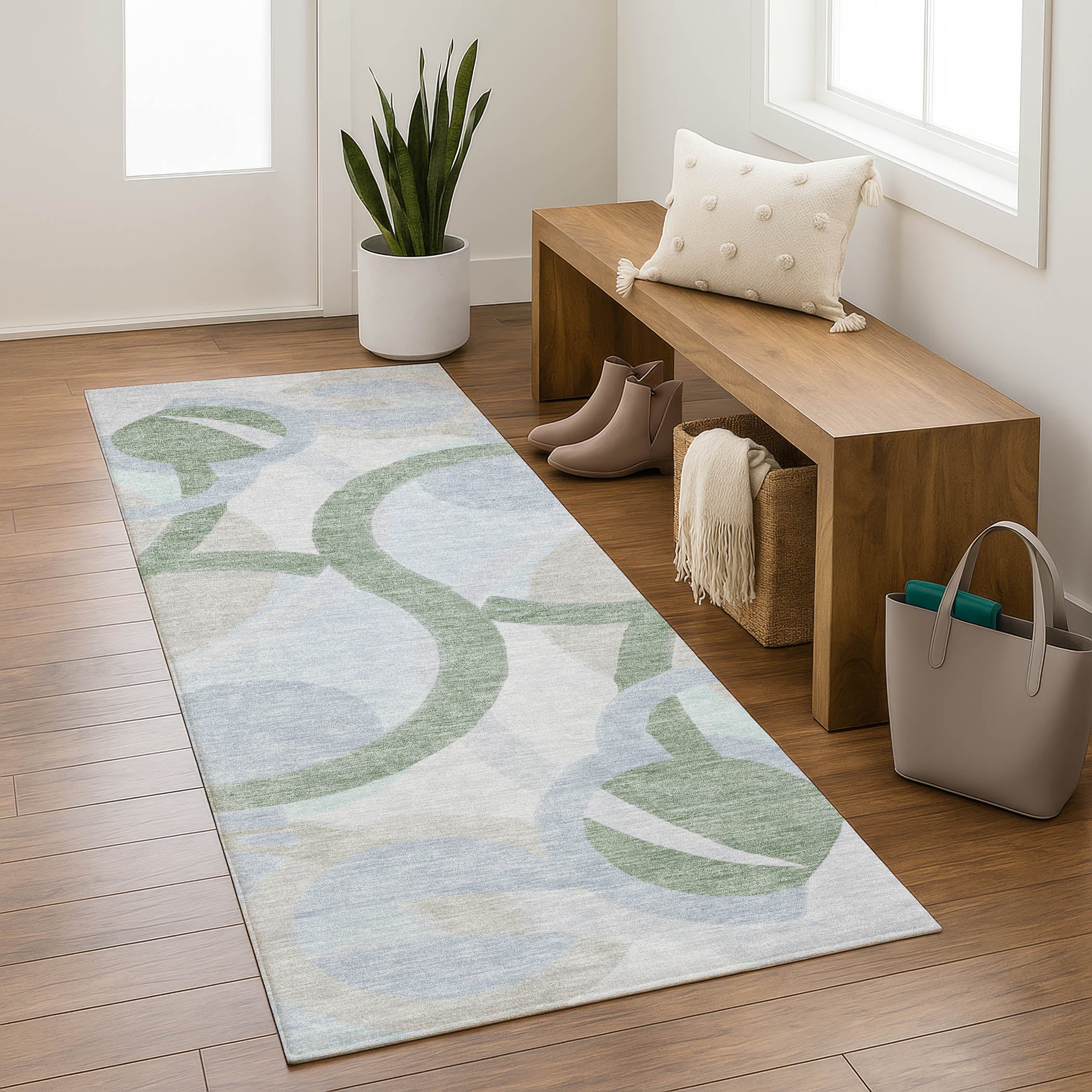 Chiang Mai Machine Washable Transitional Sage Green Rug 2'3" x 7'6" #shape_Runner