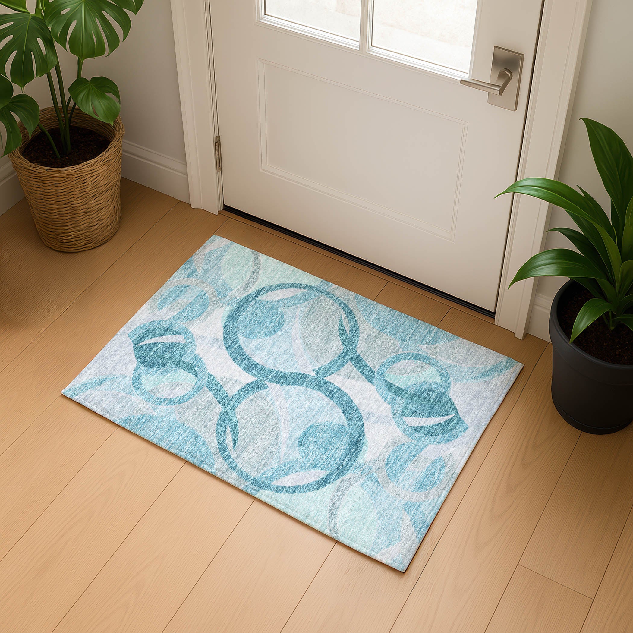 Chiang Mai Machine Washable Transitional Teal Rug 1'8" x 2'6" #shape_Rectangle