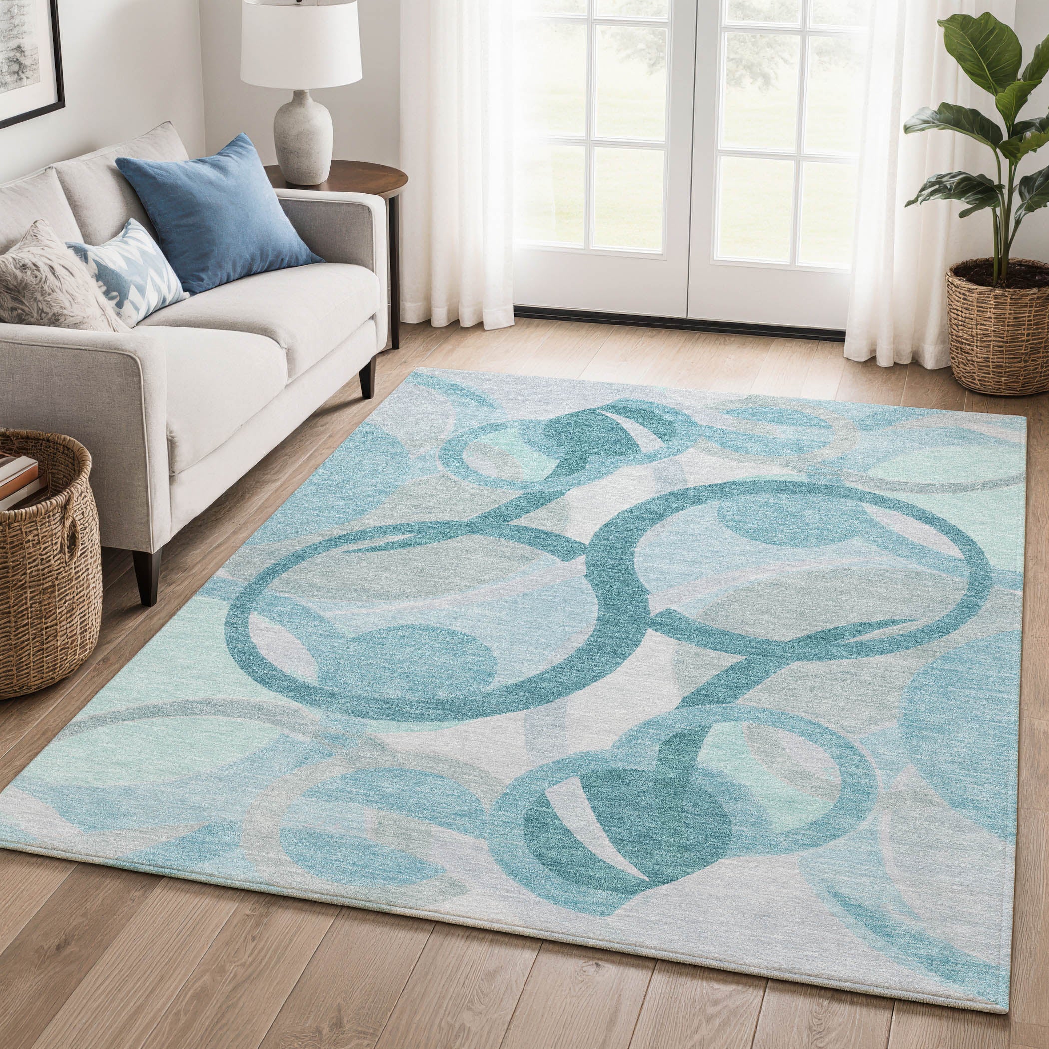Chiang Mai Machine Washable Transitional Teal Rug 2'6" x 3'10" #shape_Rectangle