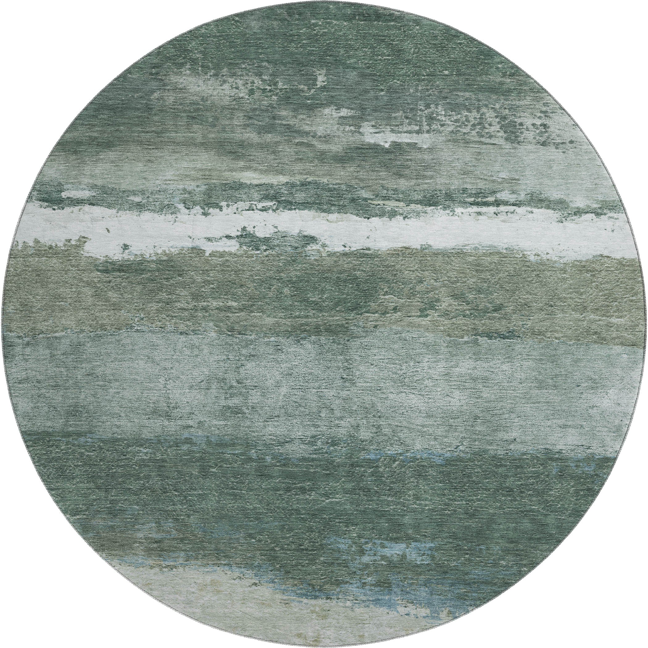 Lucerne Machine Washable Transitional Aloe Green Rug 8' x 8' #shape_Round