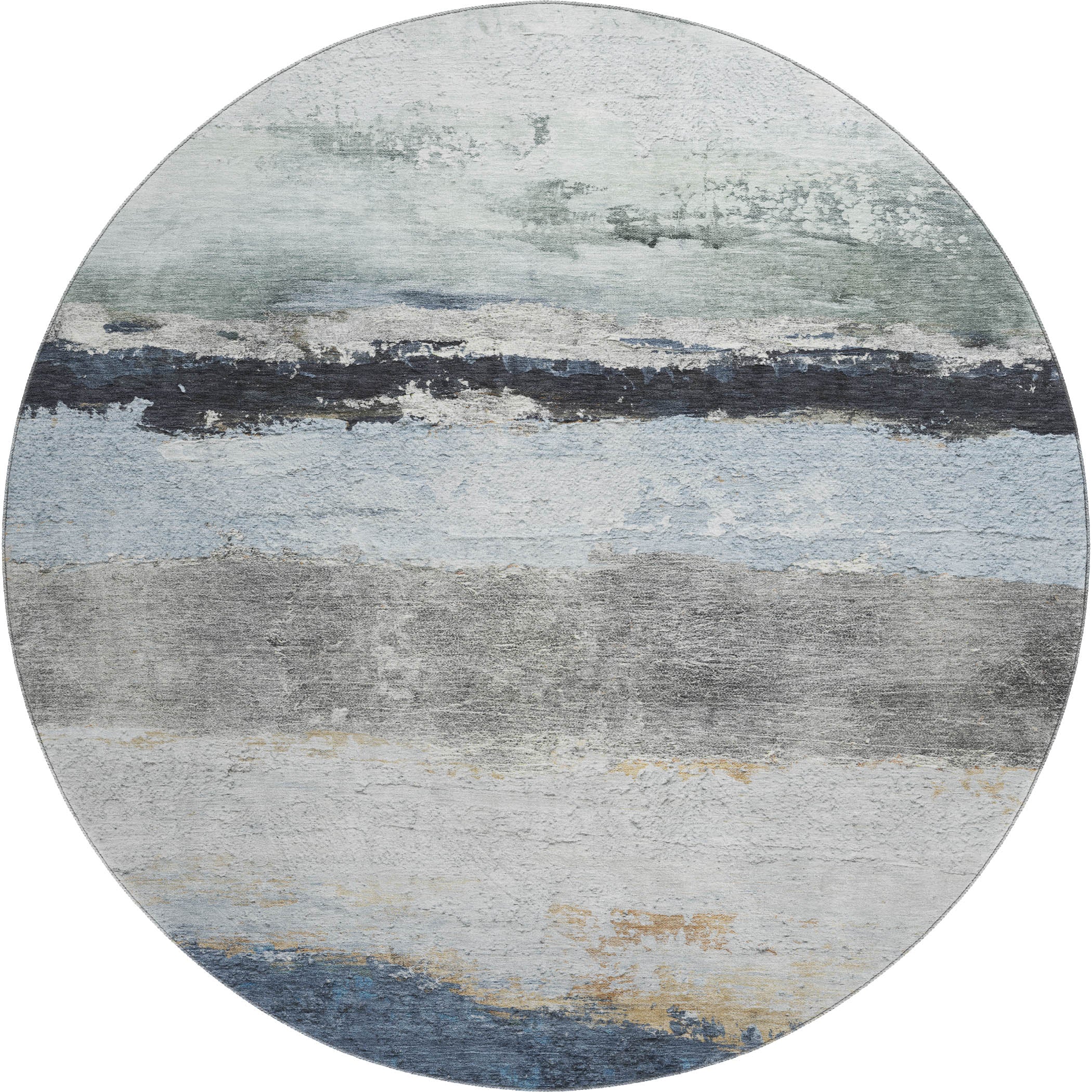 Lucerne Machine Washable Transitional Blue Rug 8' x 8' #shape_Round