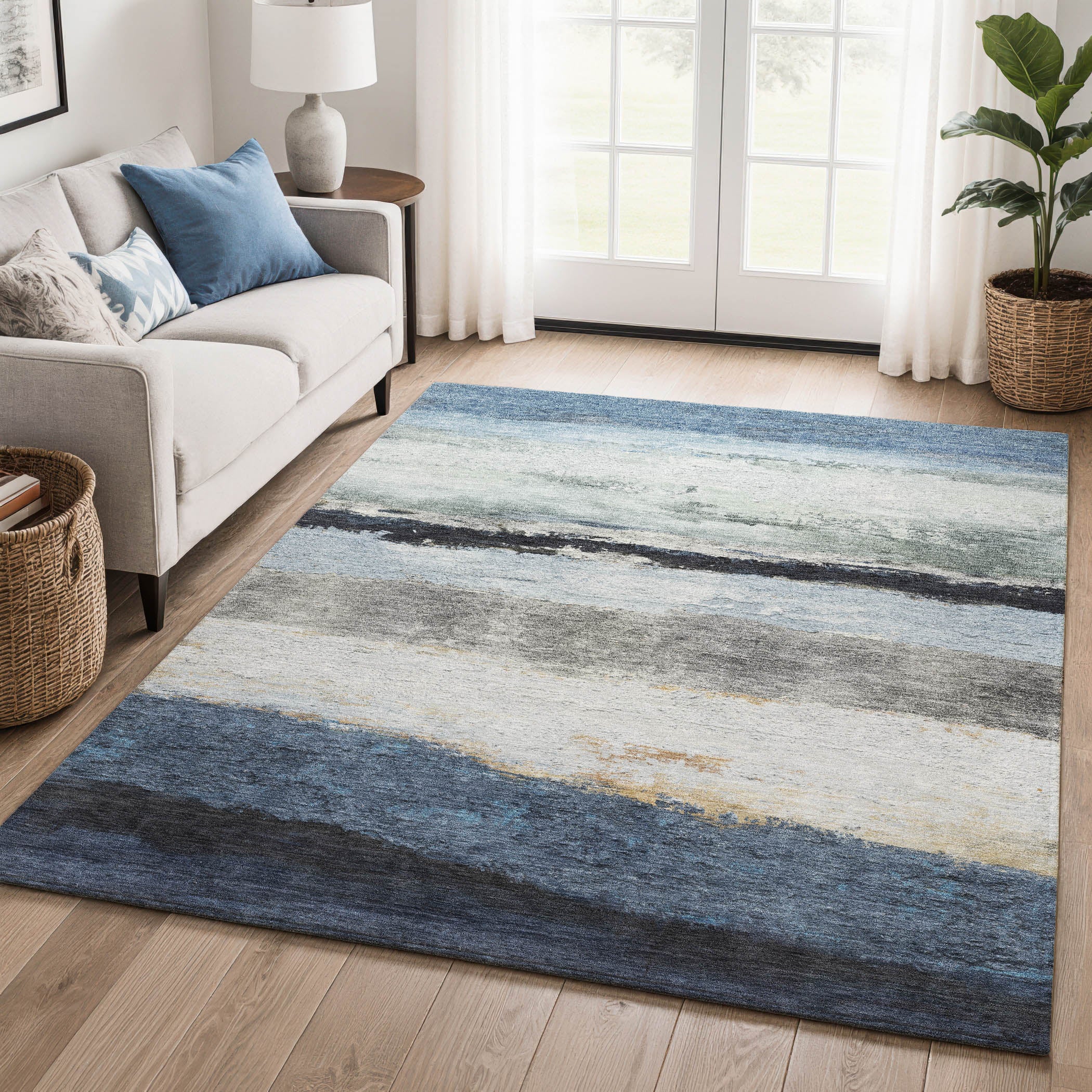 Lucerne Machine Washable Transitional Blue Rug 2'6" x 3'10" #shape_Rectangle
