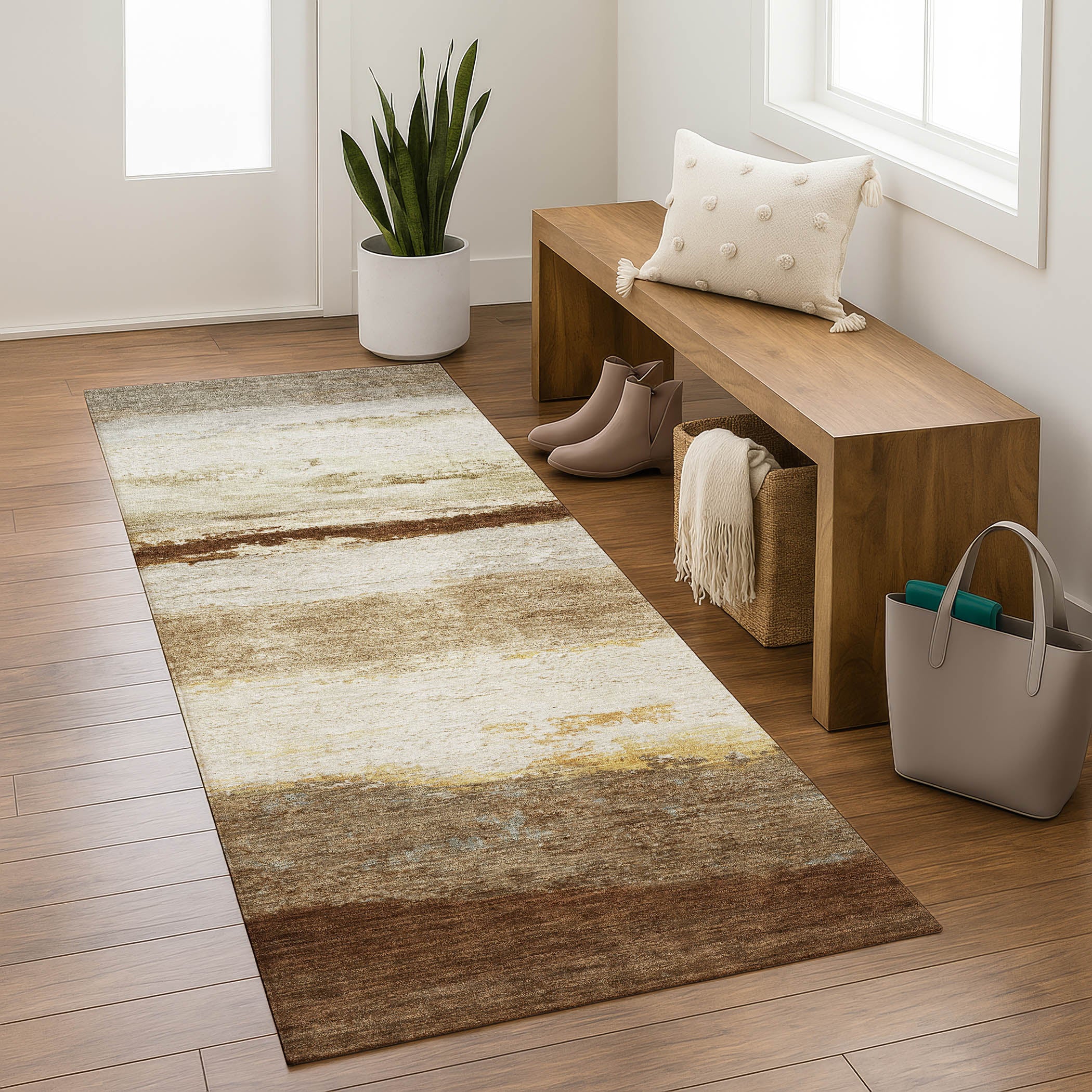 Lucerne Machine Washable Transitional Brown Rug 2'3" x 7'6" #shape_Runner