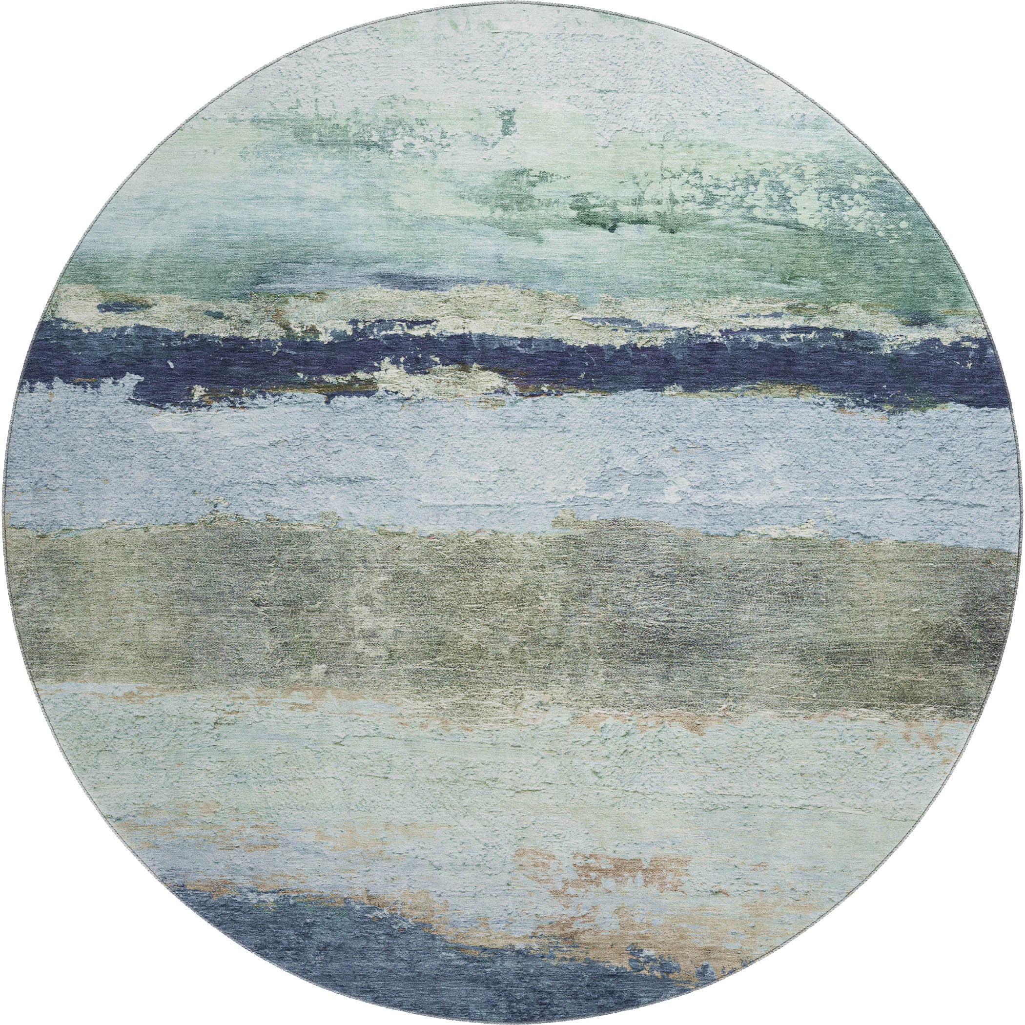 Lucerne Machine Washable Transitional Denim Blue Rug 8' x 8' #shape_Round