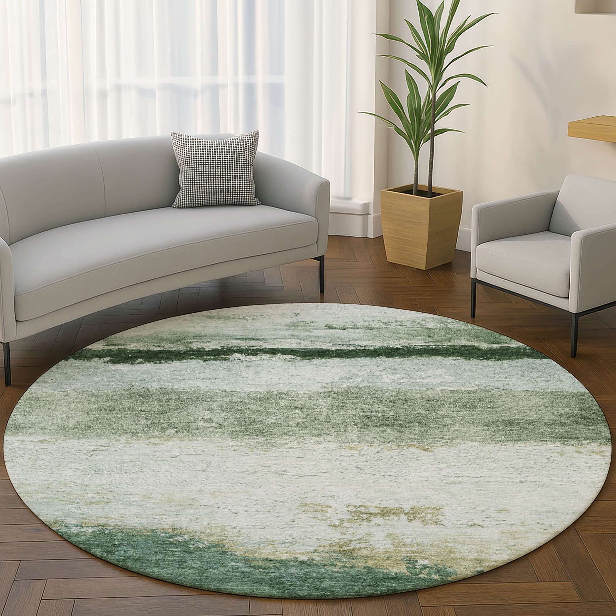 Lucerne Machine Washable Transitional Fern Green Rug 8' x 8' #shape_Round