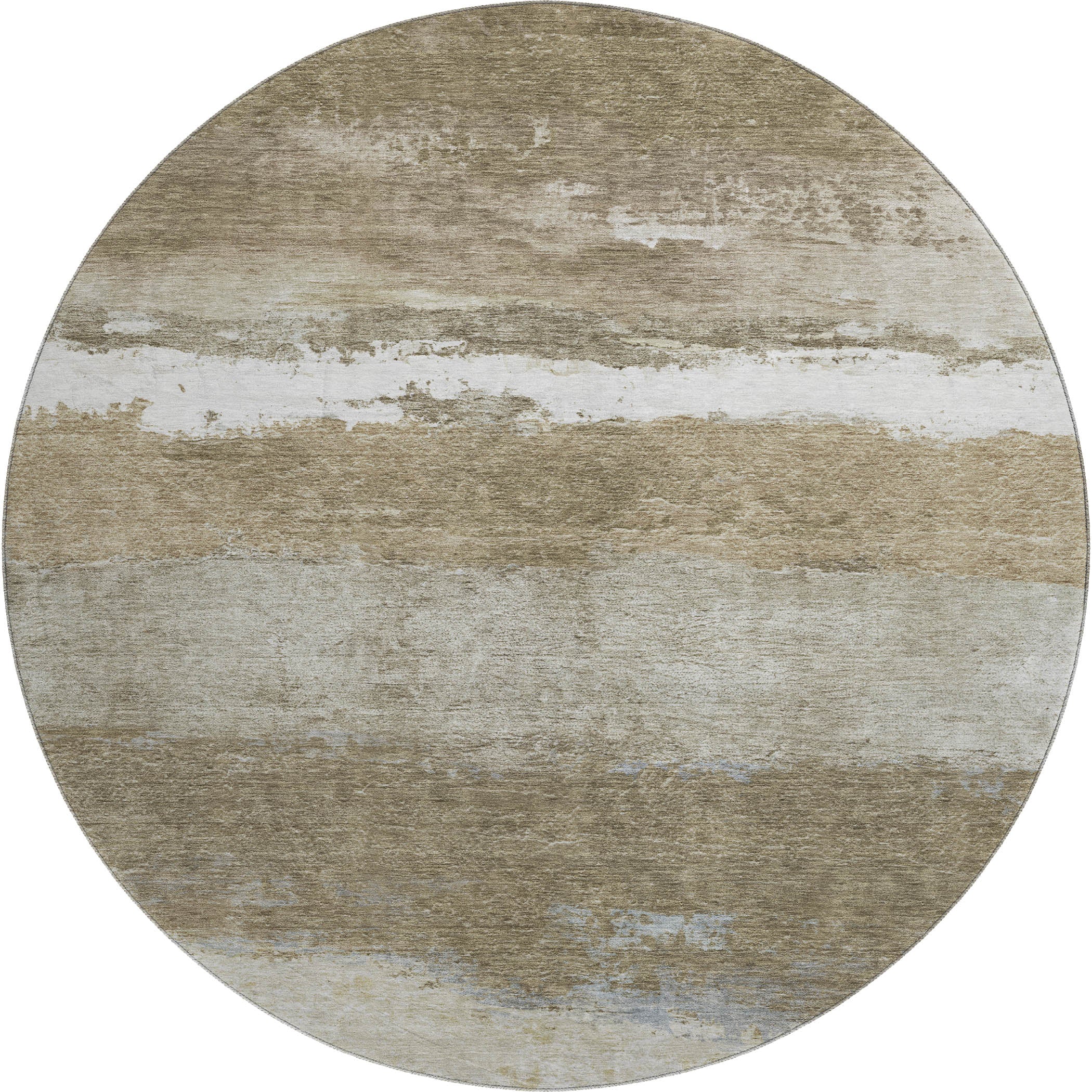 Lucerne Machine Washable Transitional Khaki Brown Rug 8' x 8' #shape_Round