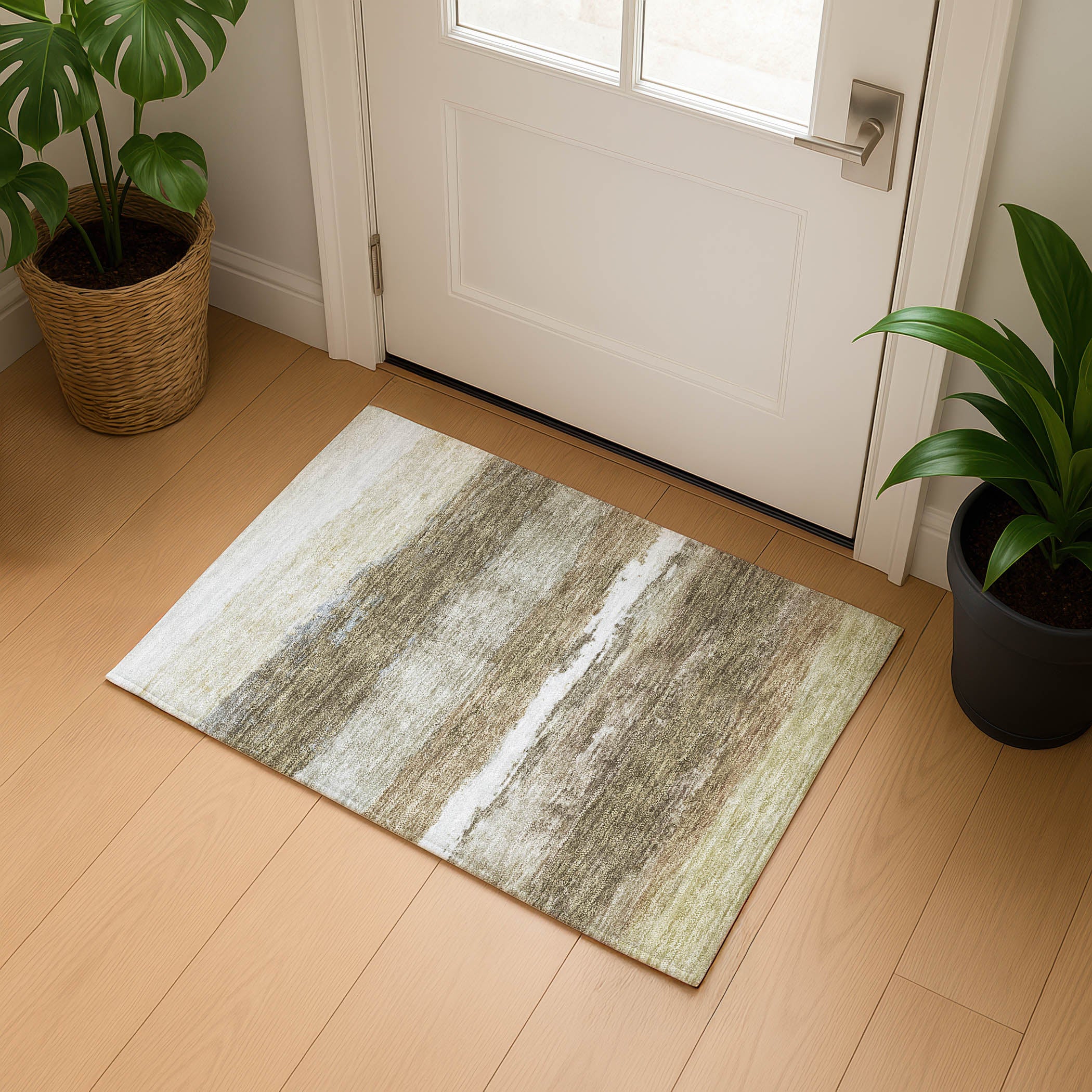 Lucerne Machine Washable Transitional Khaki Brown Rug 1'8" x 2'6" #shape_Rectangle
