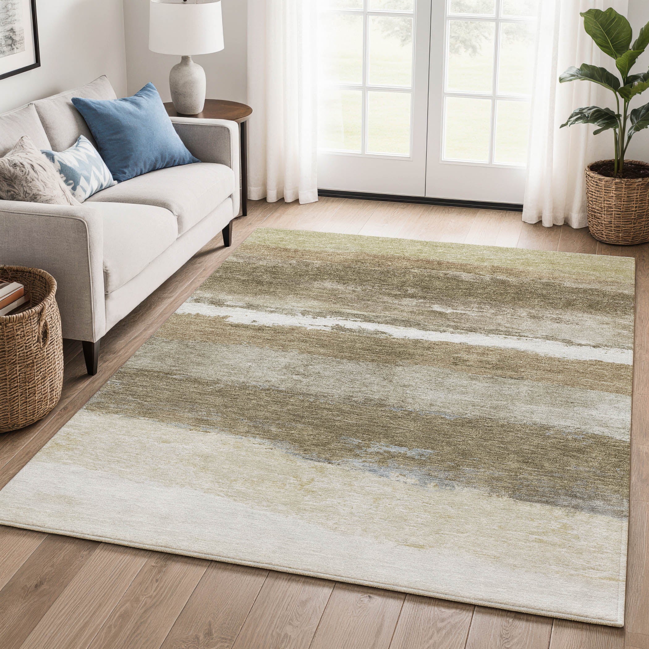Lucerne Machine Washable Transitional Khaki Brown Rug 2'6" x 3'10" #shape_Rectangle