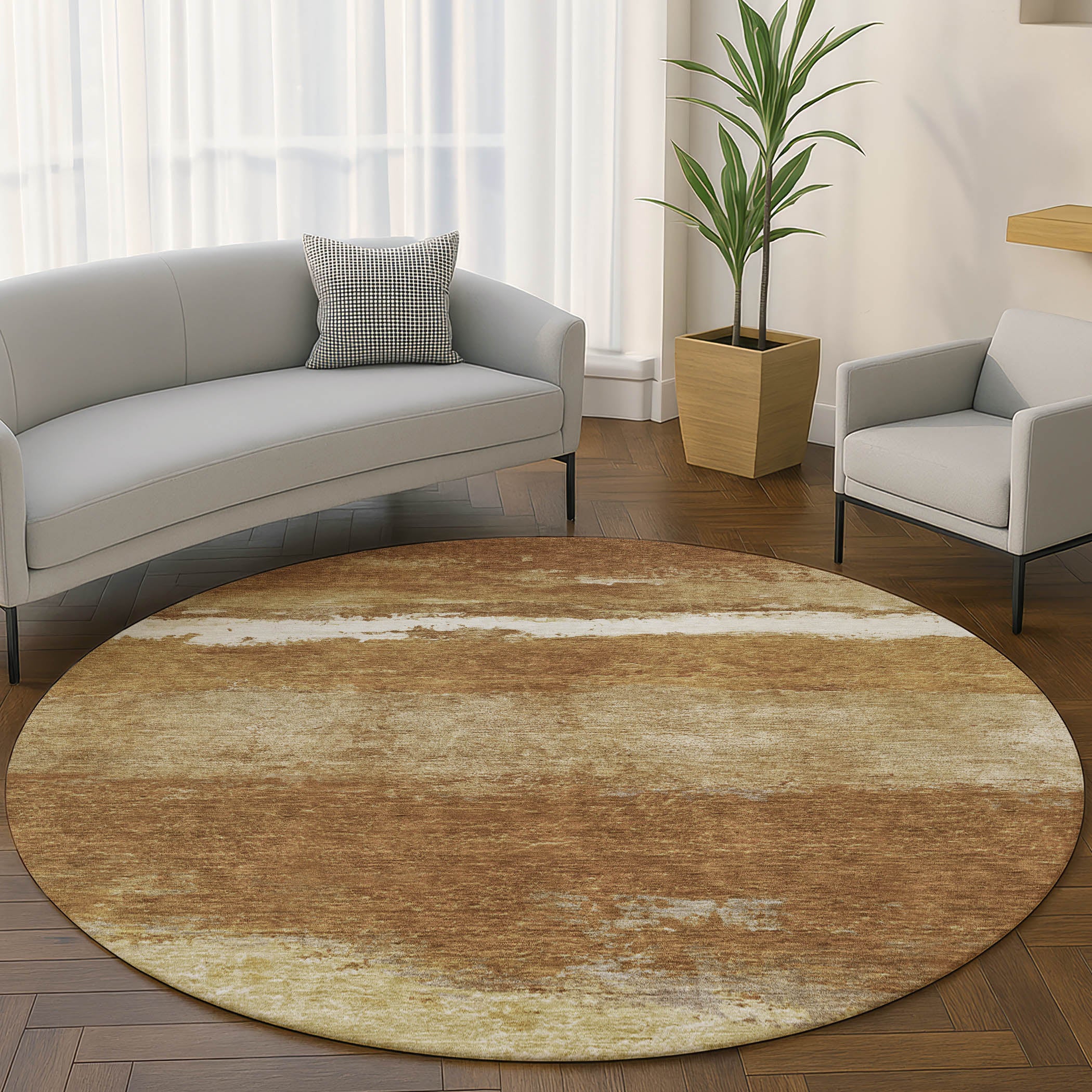 Lucerne Machine Washable Transitional Paprika Orange Rug 8' x 8' #shape_Round