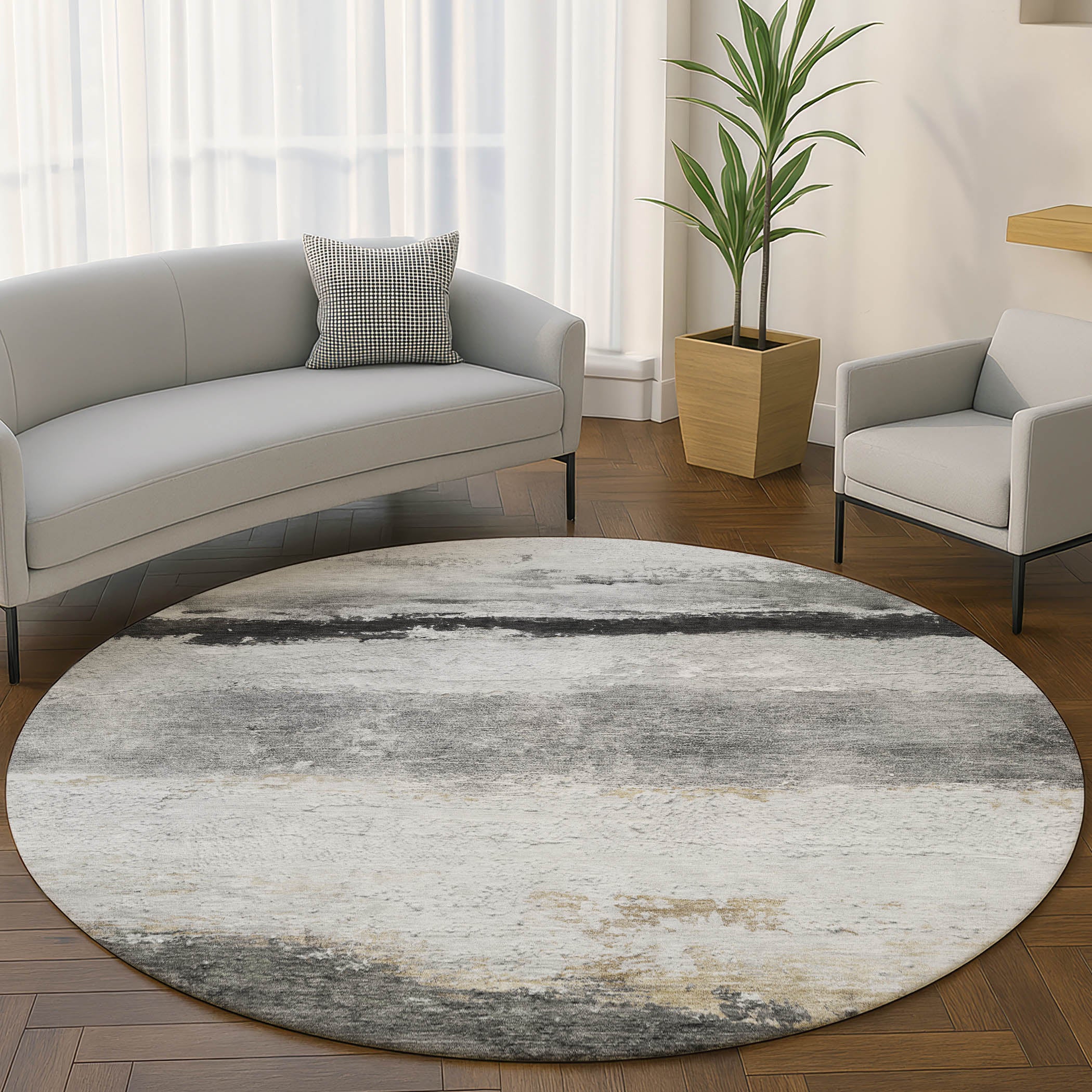 Lucerne Machine Washable Transitional Pewter Gray Rug 8' x 8' #shape_Round
