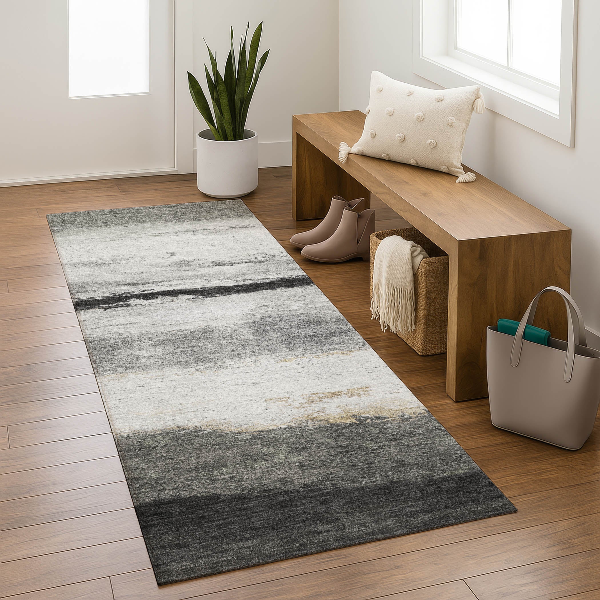 Lucerne Machine Washable Transitional Pewter Gray Rug 2'3" x 7'6" #shape_Runner