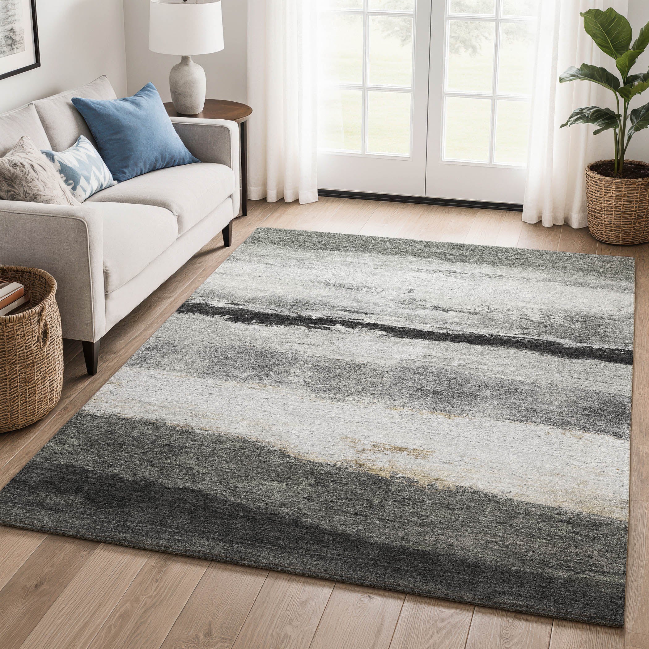 Lucerne Machine Washable Transitional Pewter Gray Rug 2'6" x 3'10" #shape_Rectangle