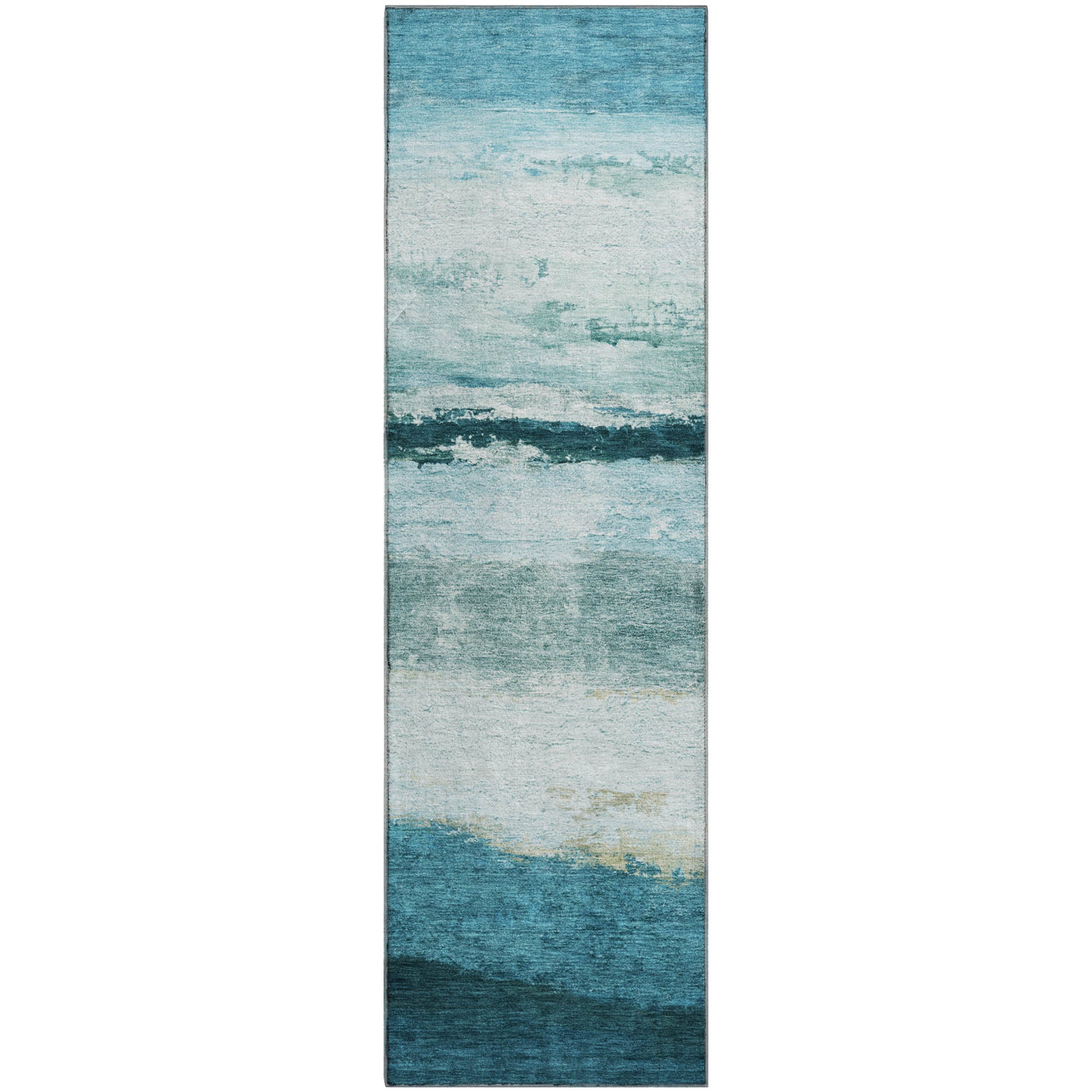 Lucerne Machine Washable Transitional Teal Rug 2'3" x 7'6" #shape_Runner