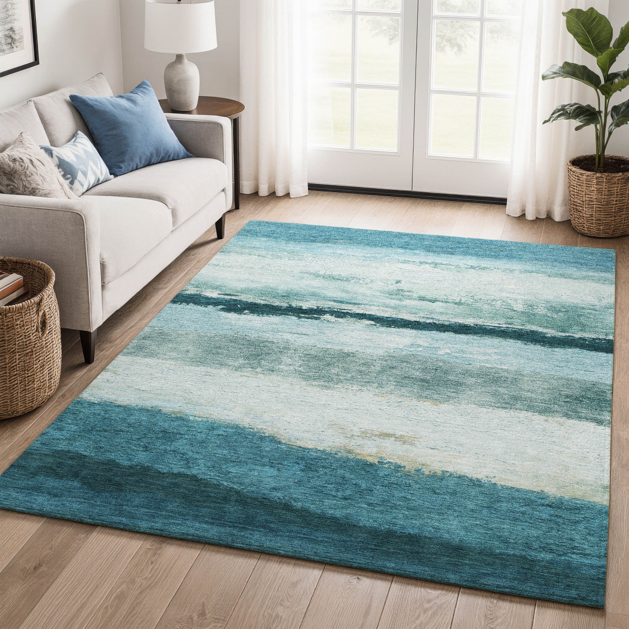 Lucerne Machine Washable Transitional Teal Rug 2'6" x 3'10" #shape_Rectangle