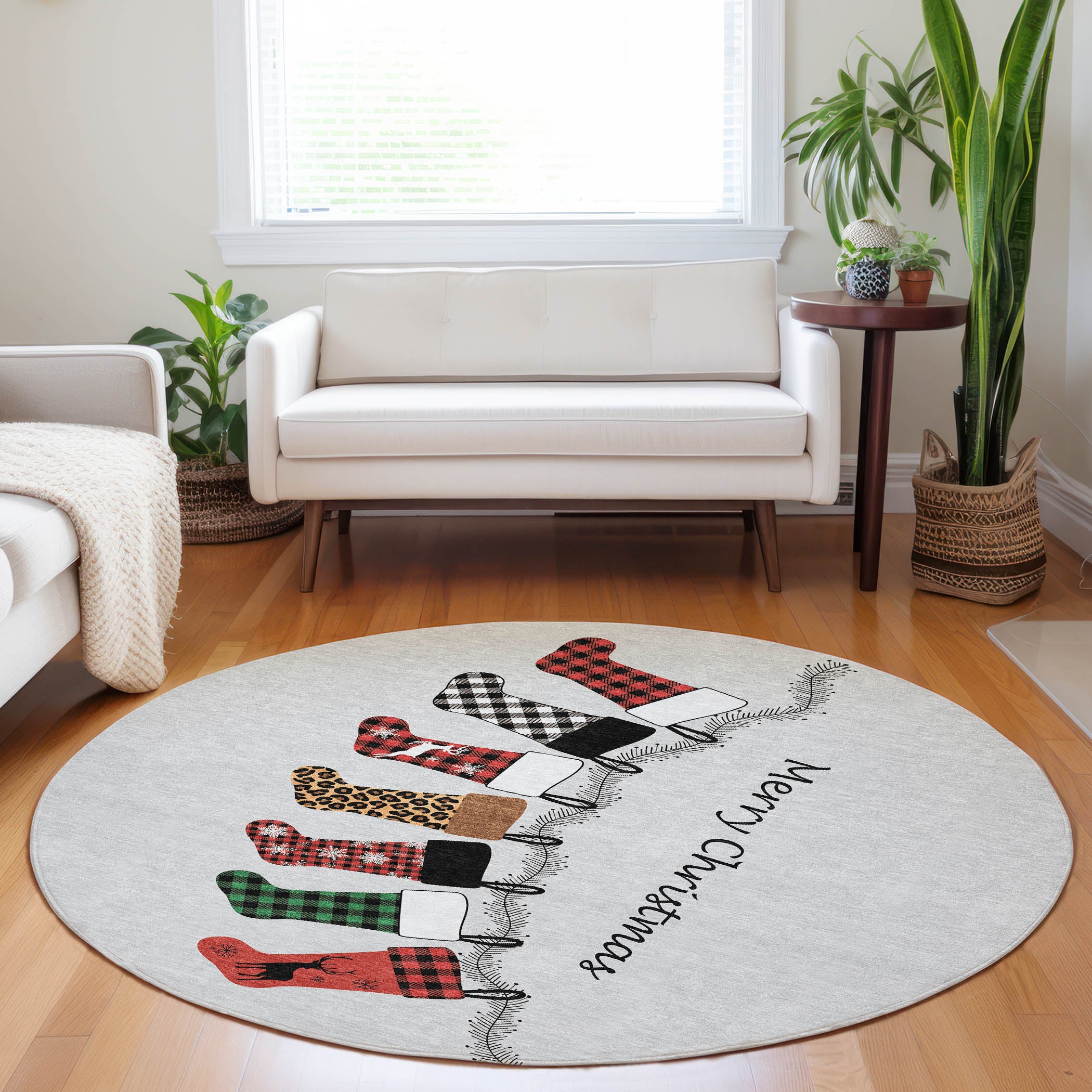 Marrakech Machine Washable Holiday Gray Rug 8' x 8' #shape_Round