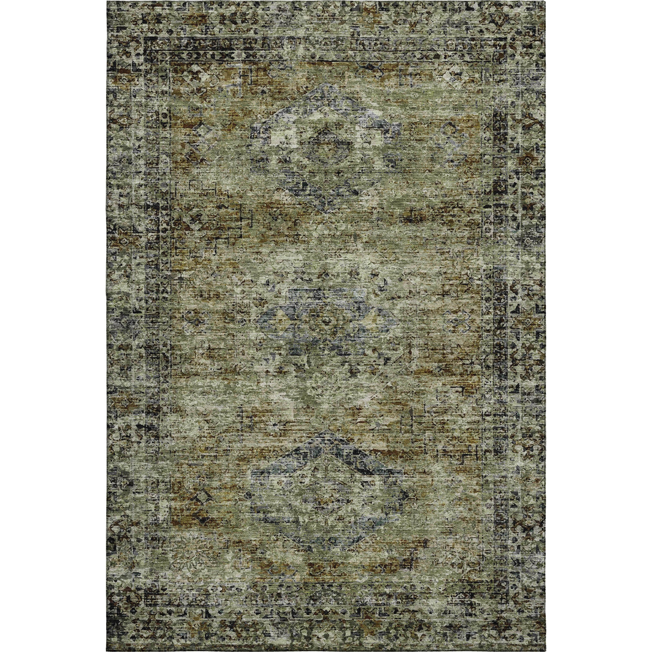 Bangkok Machine Washable Traditional Aloe Green Rug 2'6" x 3'10" #shape_Rectangle