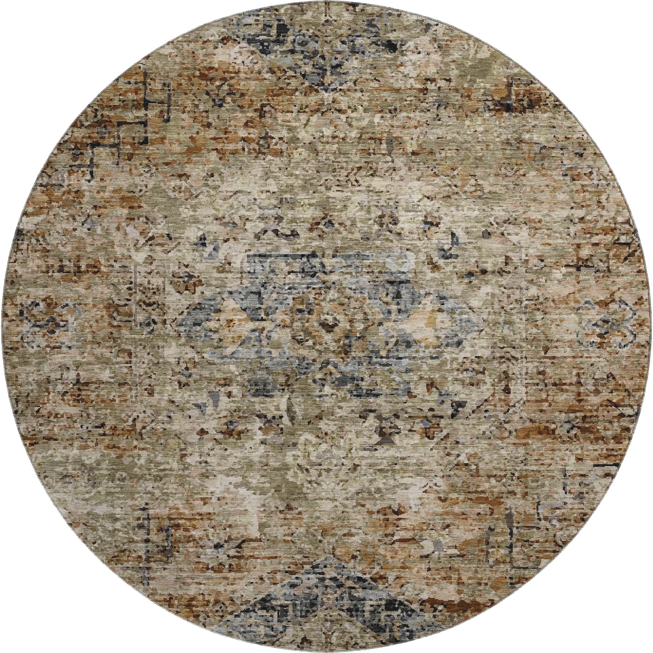 Bangkok Machine Washable Traditional Copper Orange Rug 8' x 8' #shape_Round
