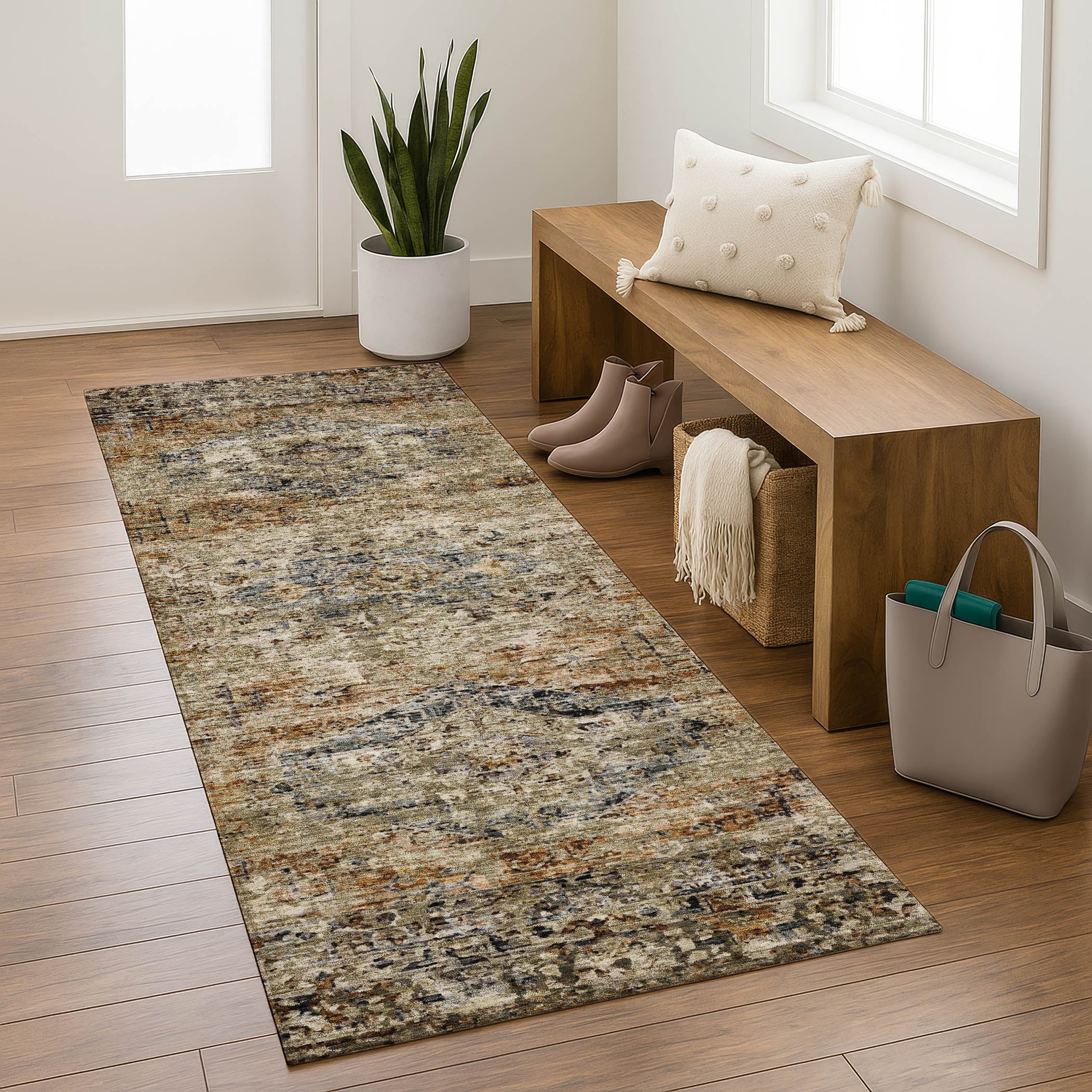 Bangkok Machine Washable Traditional Copper Orange Rug 2'3" x 7'6" #shape_Runner