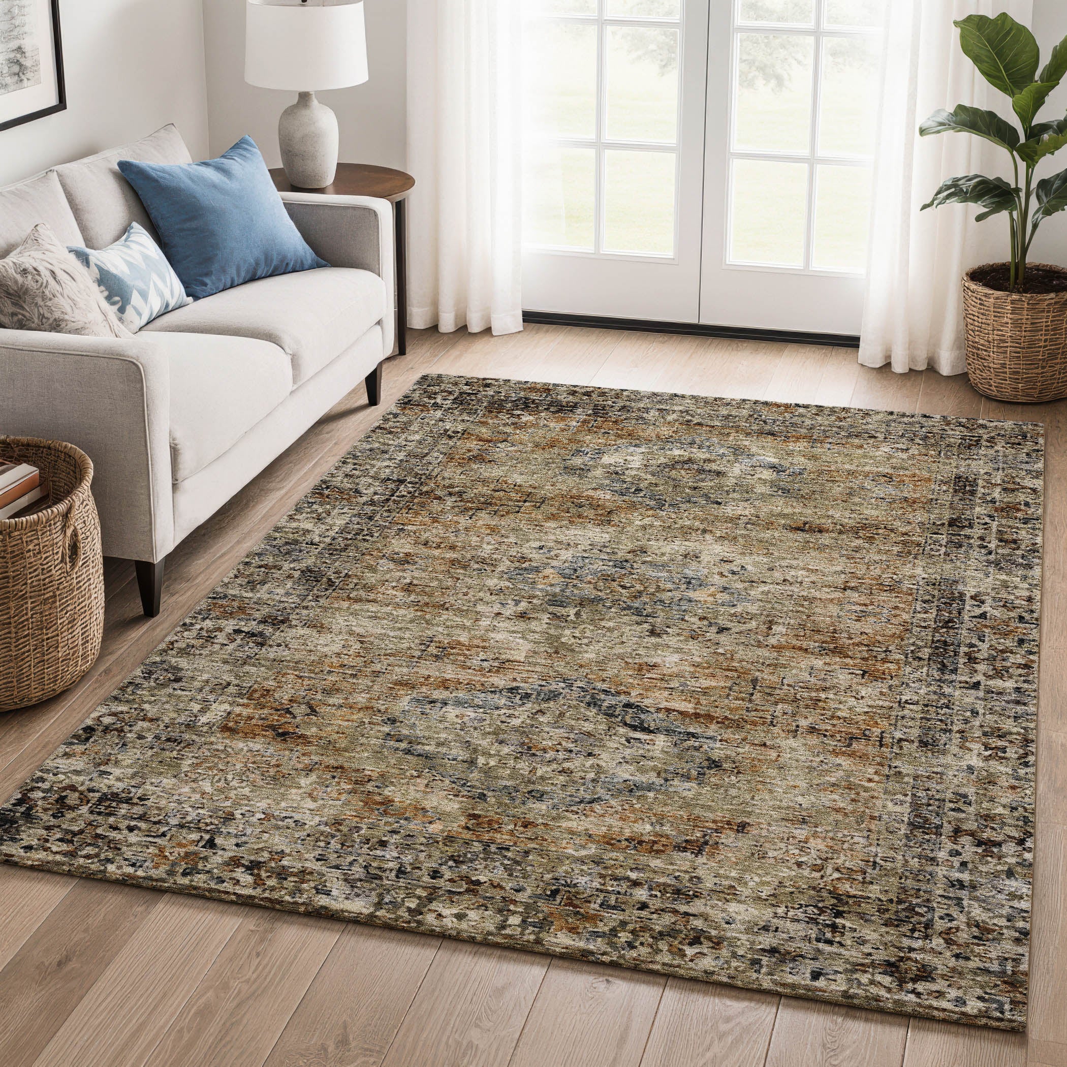 Bangkok Machine Washable Traditional Copper Orange Rug 2'6" x 3'10" #shape_Rectangle
