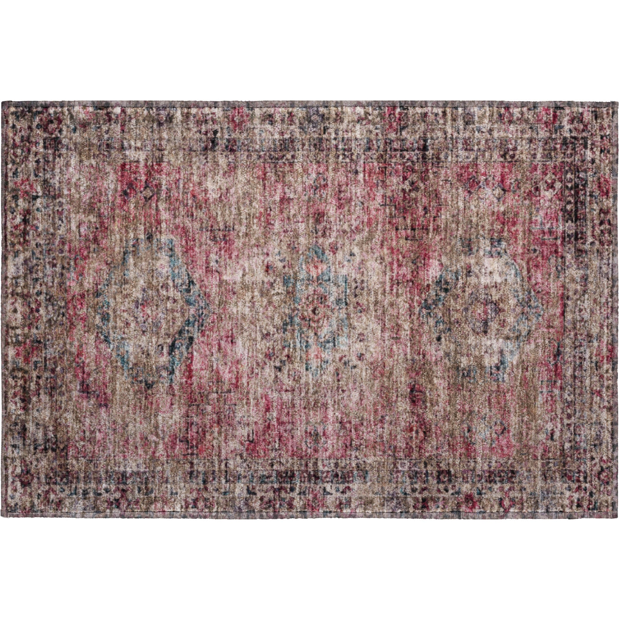 Bangkok Machine Washable Traditional Pink Rug 1'8" x 2'6" #shape_Rectangle