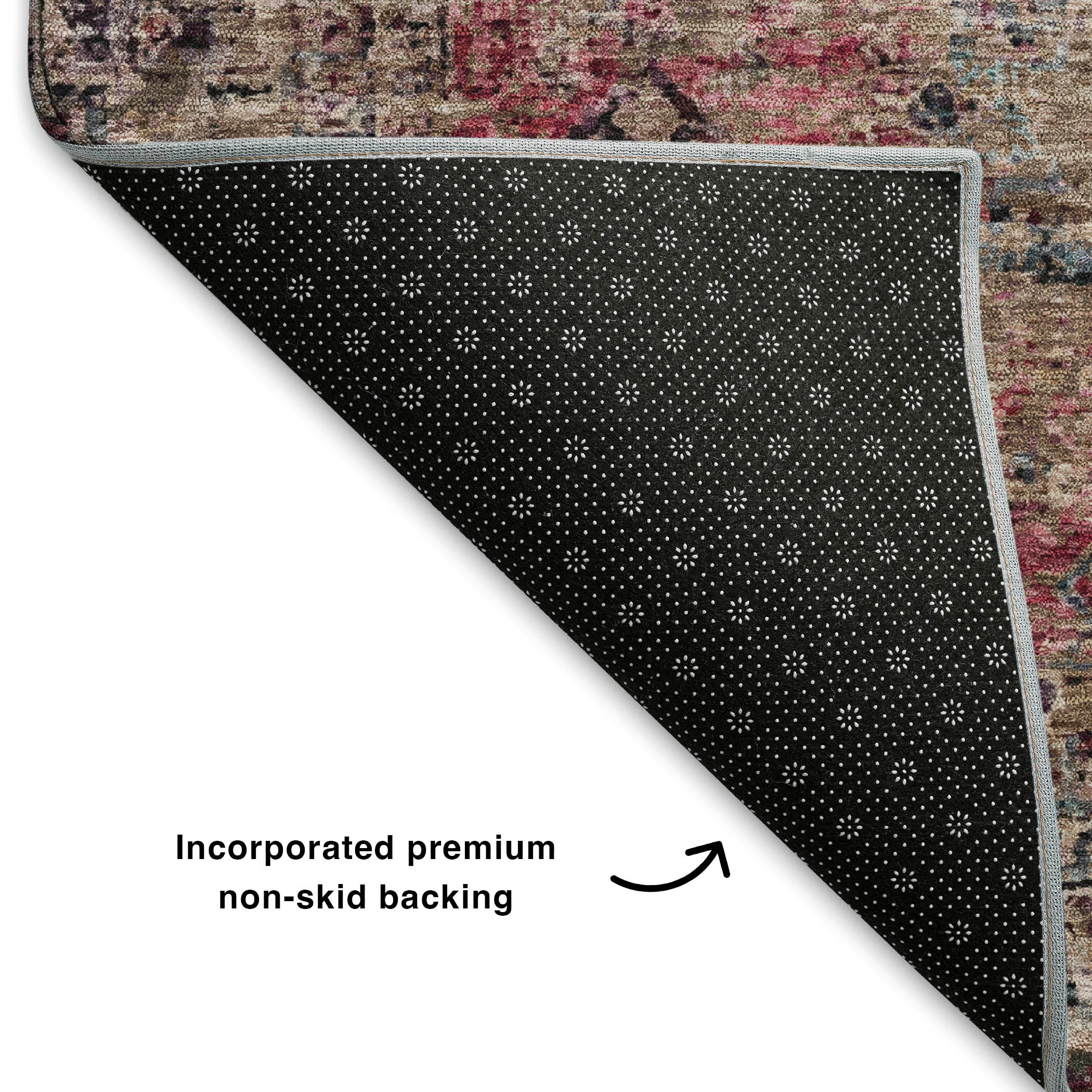 Bangkok Machine Washable Traditional Pink Rug 1'8" x 2'6" #shape_Rectangle