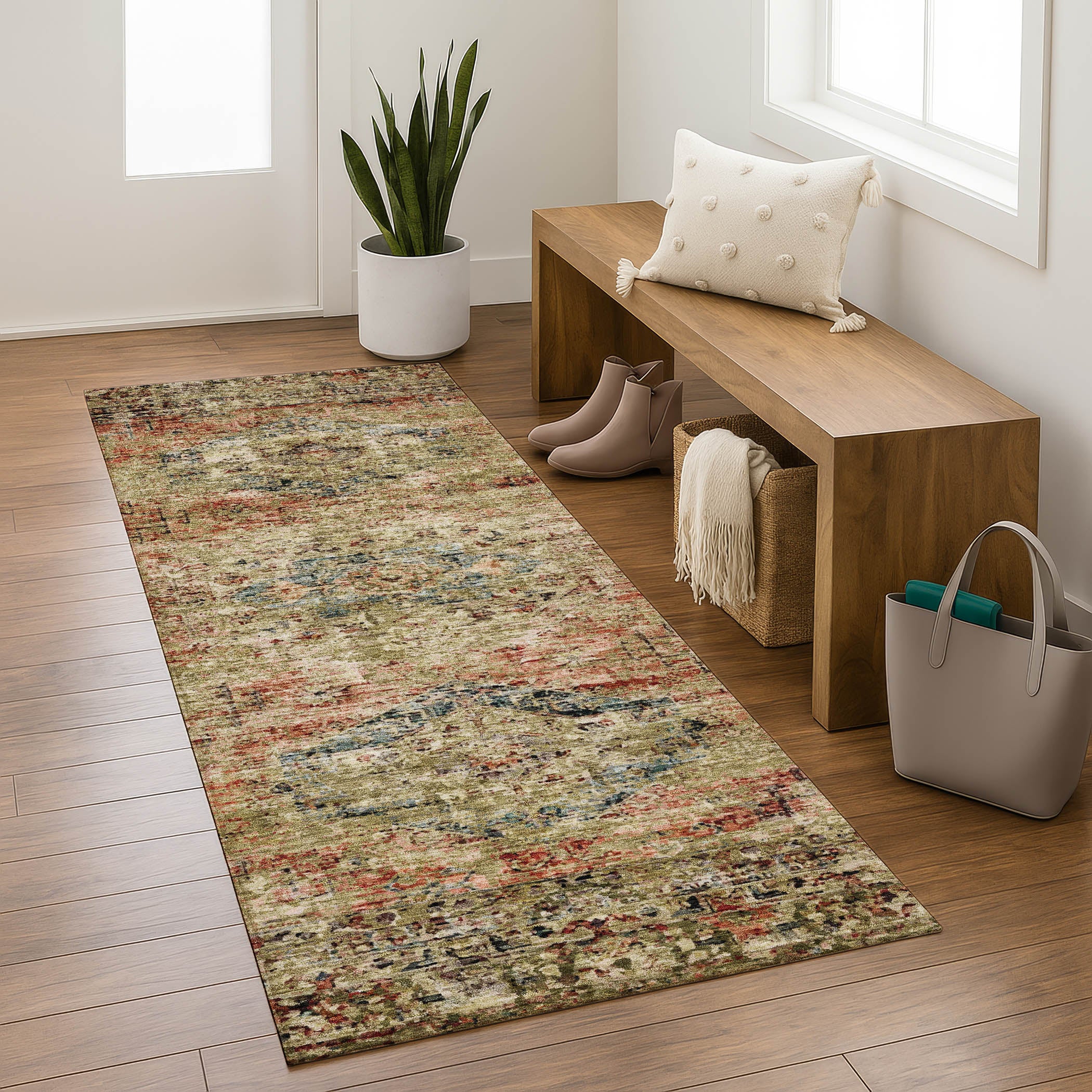 Bangkok Machine Washable Traditional Terracotta Orange Rug 2'3" x 7'6" #shape_Runner