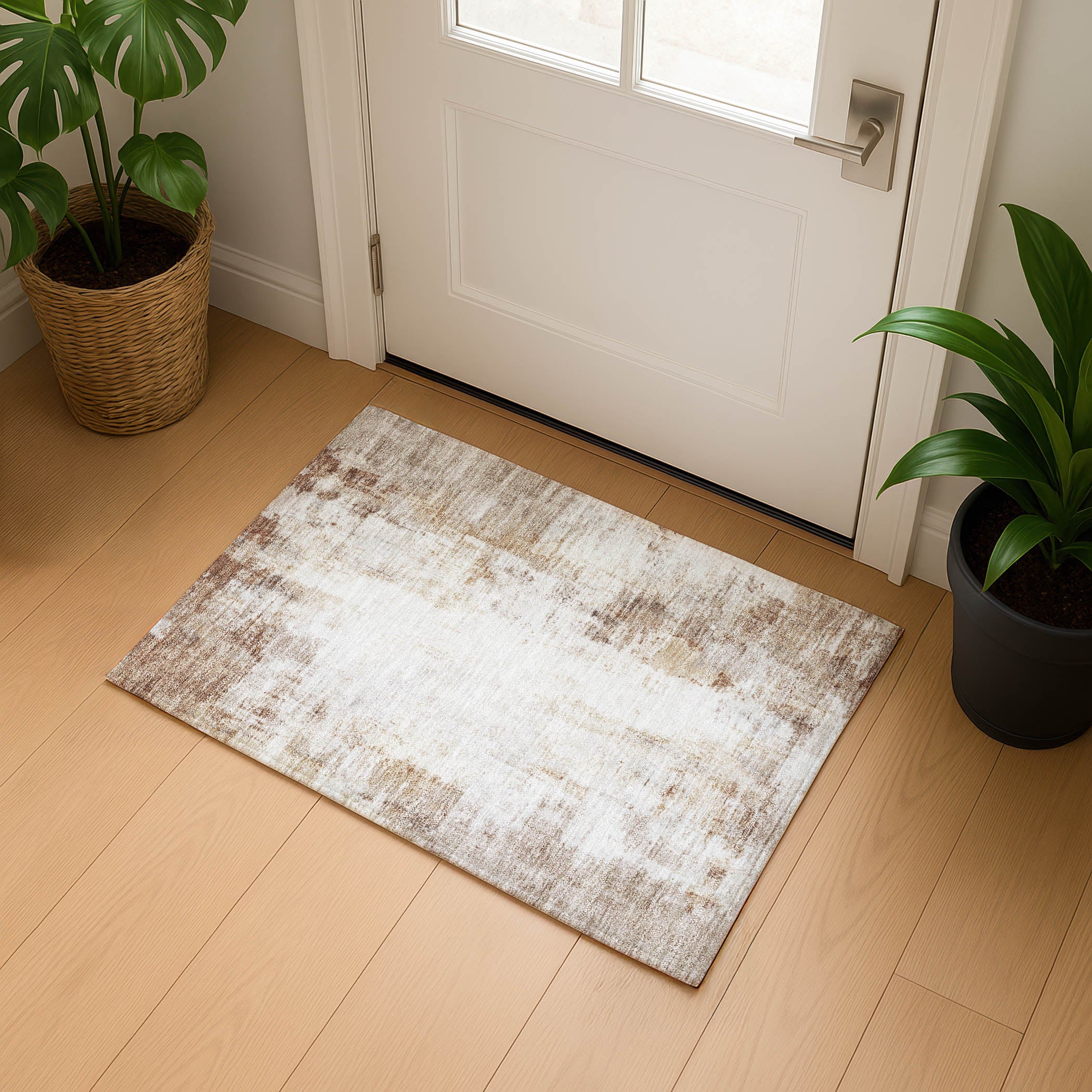 Queenstown Machine Washable Transitional Beige Brown Rug 1'8" x 2'6" #shape_Rectangle