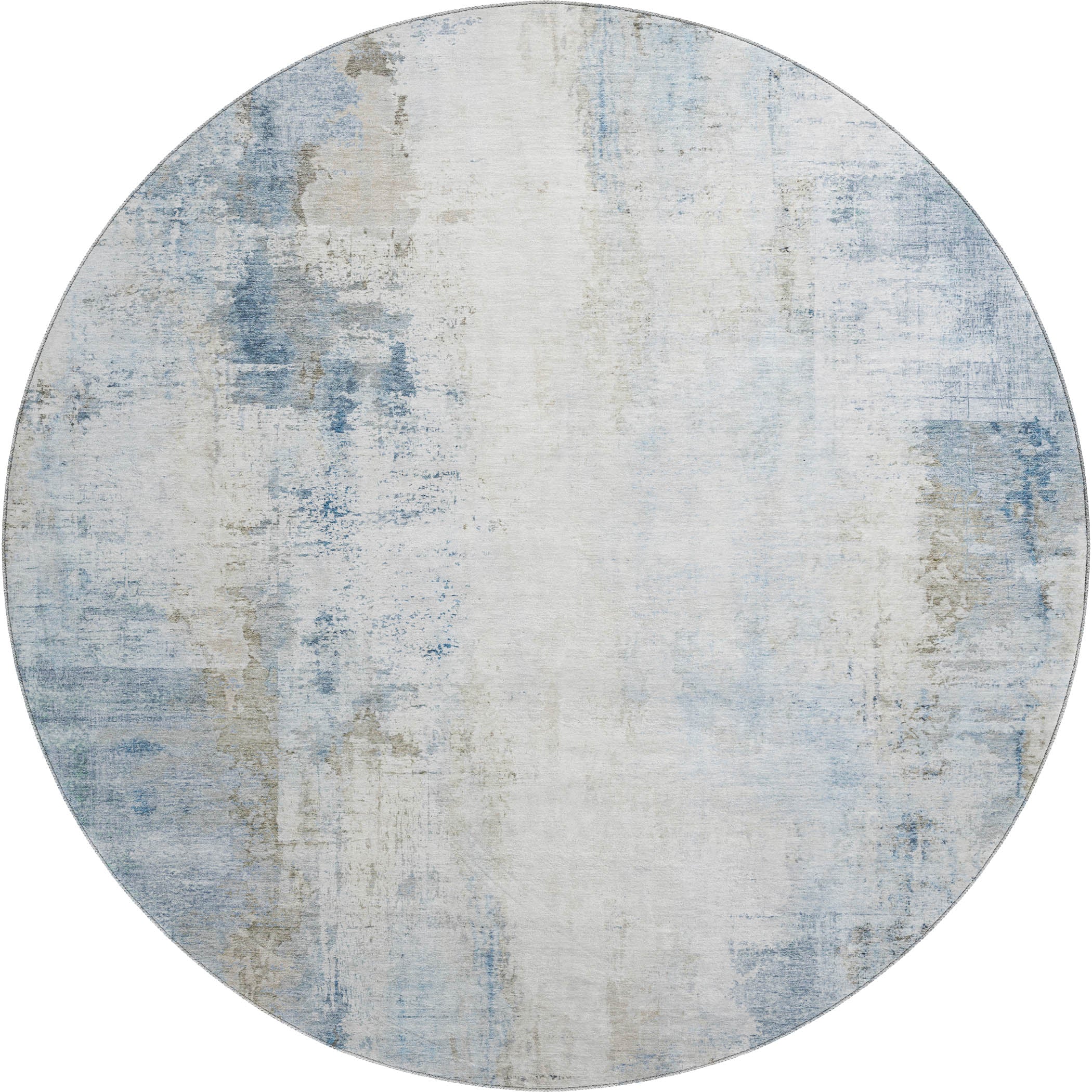 Queenstown Machine Washable Transitional Blue Rug 8' x 8' #shape_Round