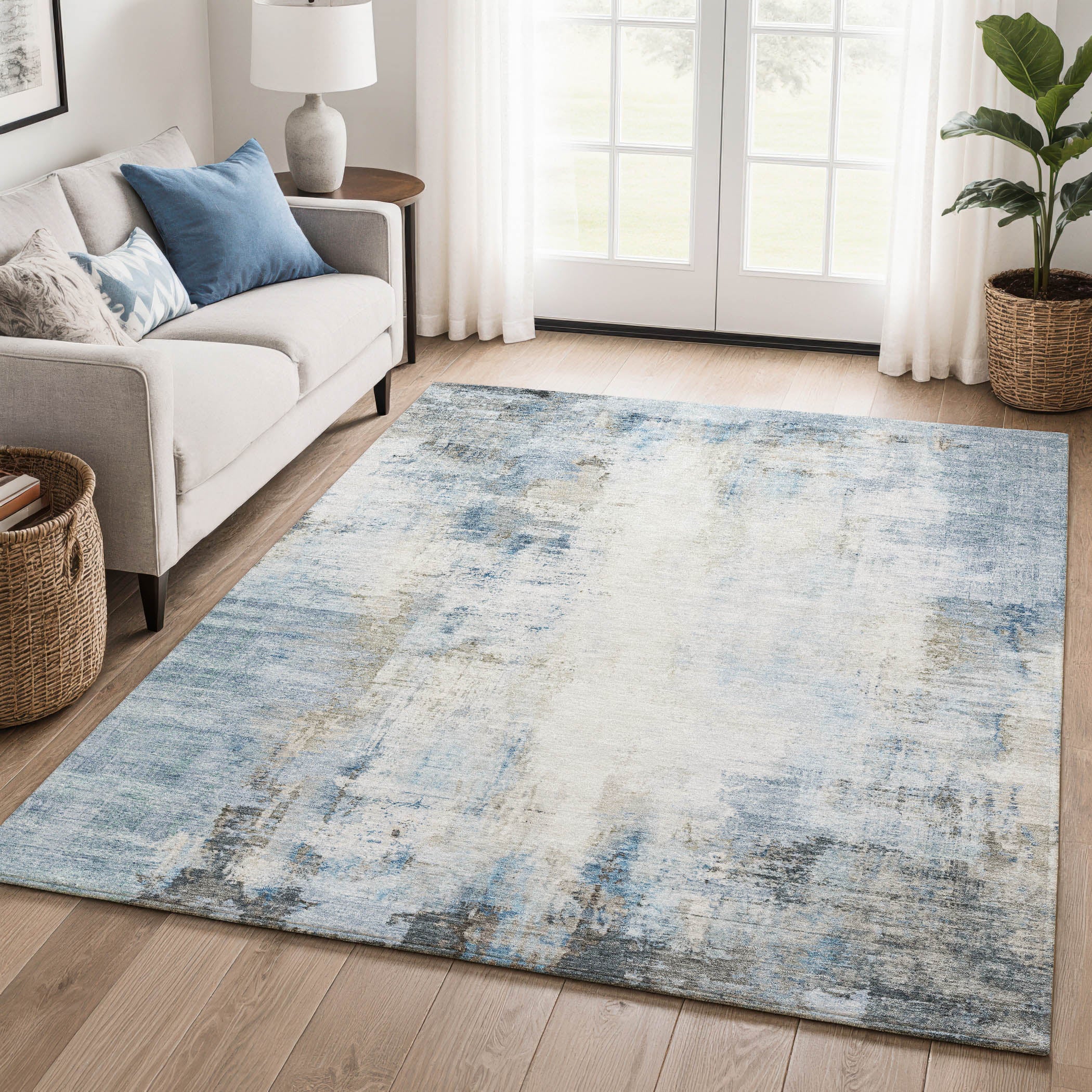 Queenstown Machine Washable Transitional Blue Rug 2'6" x 3'10" #shape_Rectangle