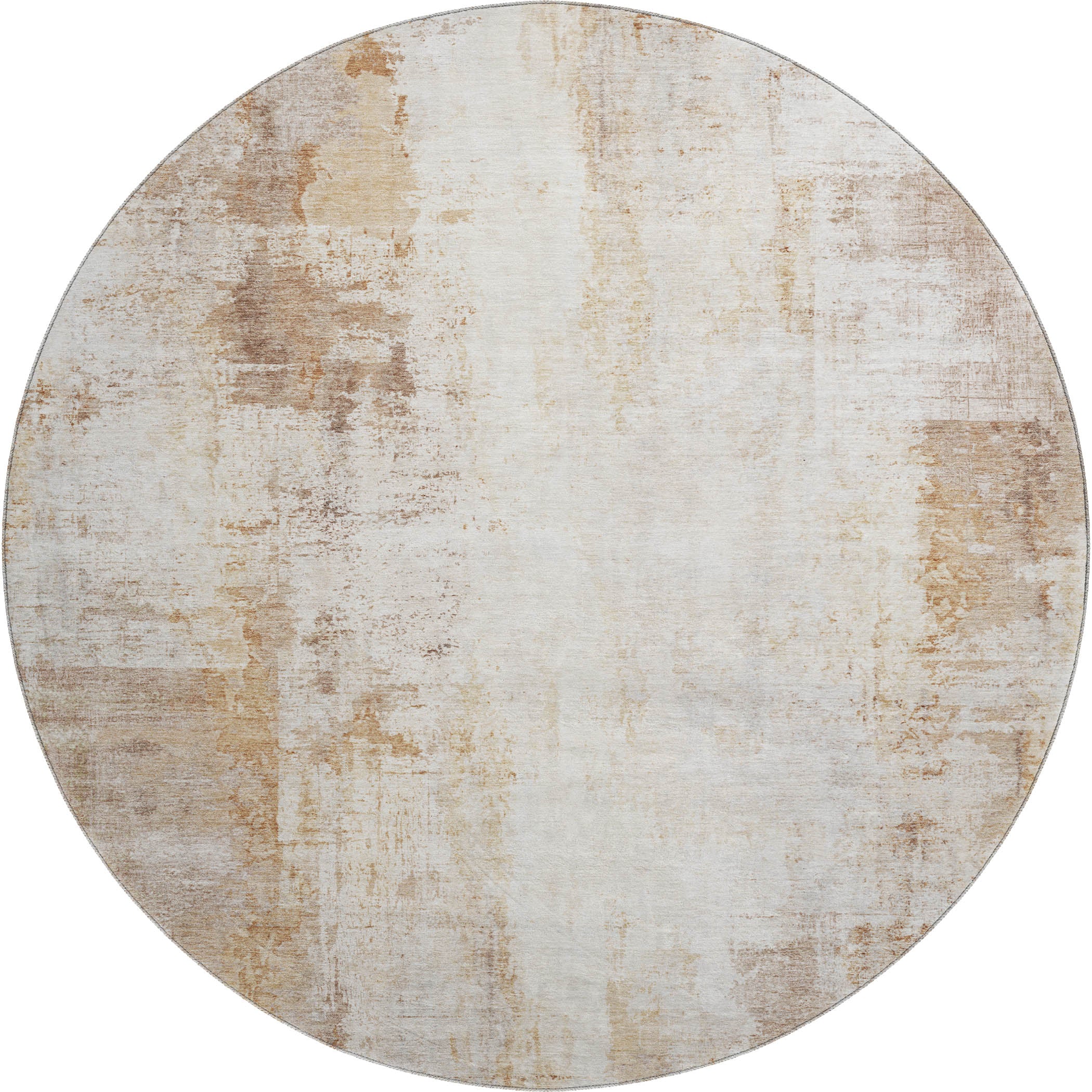 Queenstown Machine Washable Transitional Copper Orange Rug 8' x 8' #shape_Round