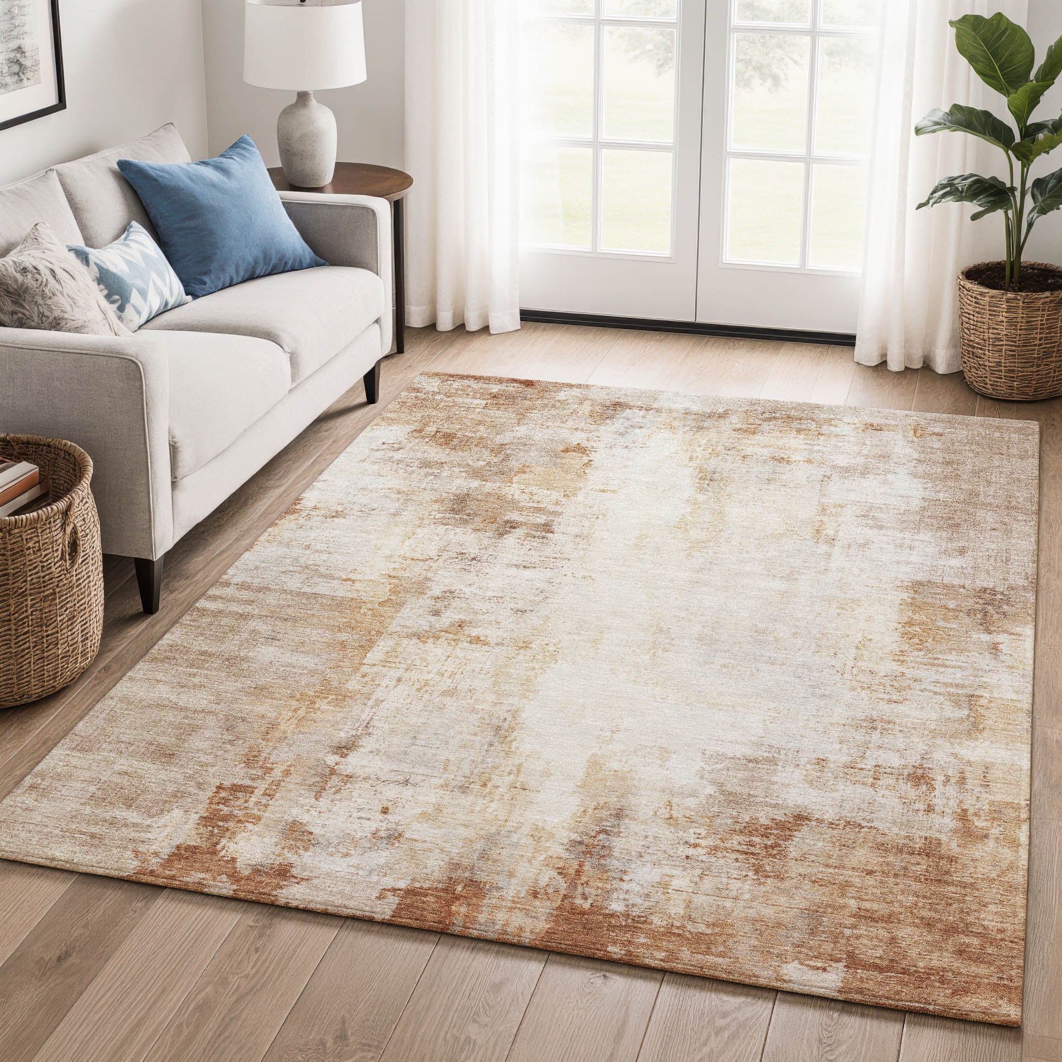 Queenstown Machine Washable Transitional Copper Orange Rug 2'6" x 3'10" #shape_Rectangle