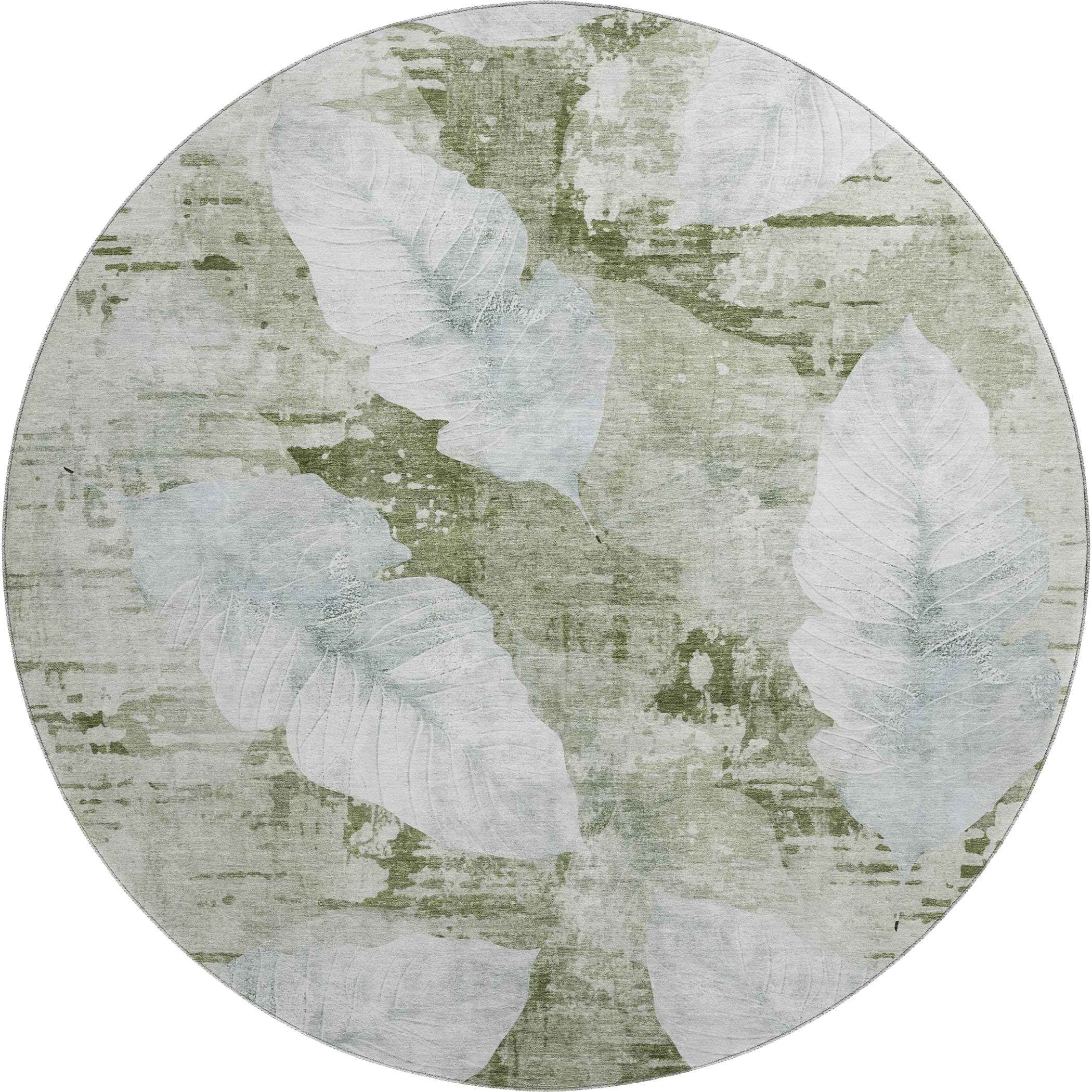 Santorini Machine Washable Transitional Aloe Green Rug 8' x 8' #shape_Round